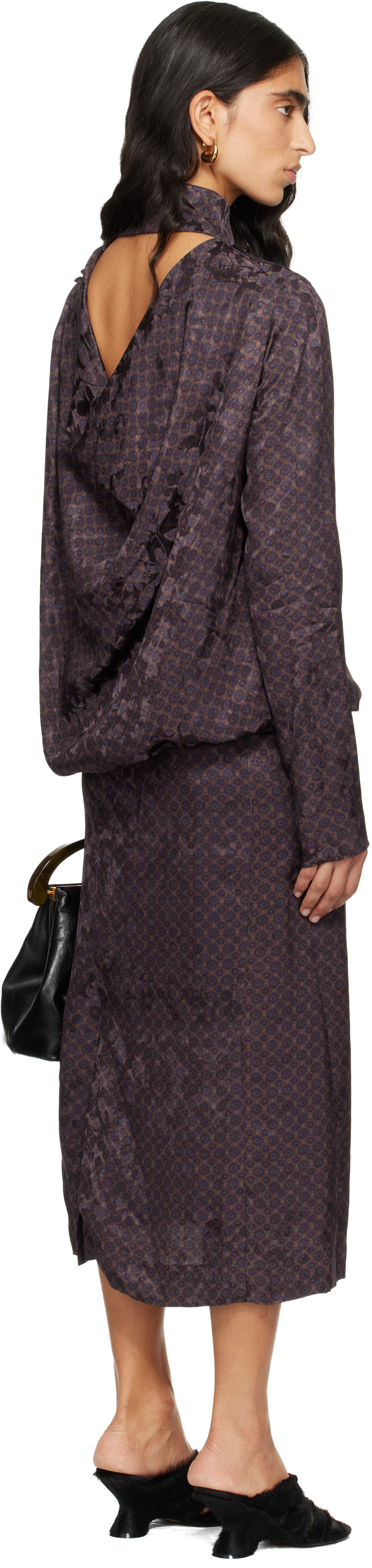 Dries Van Noten Brown Gathered Midi Dress