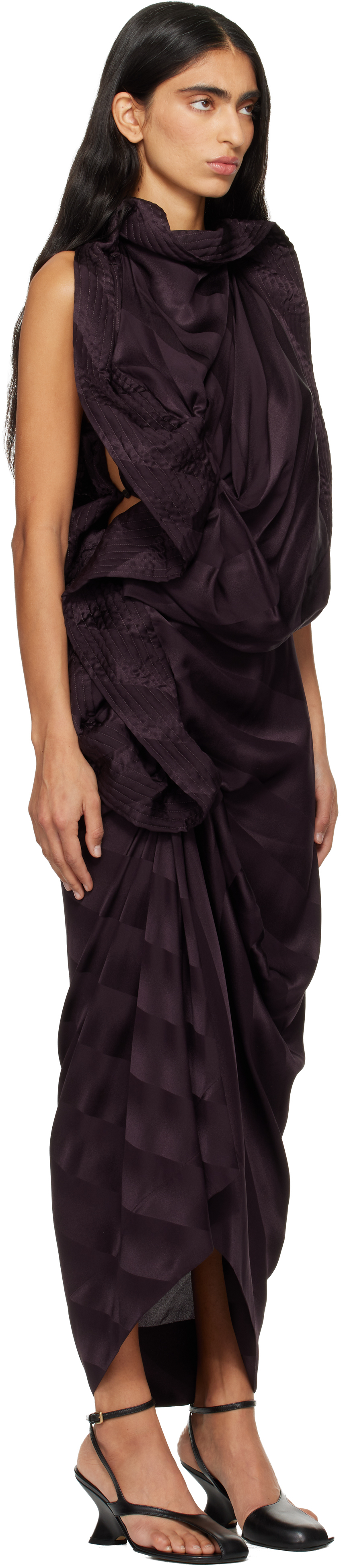 Dries Van Noten Purple Draped Silk Maxi Dress In Purple