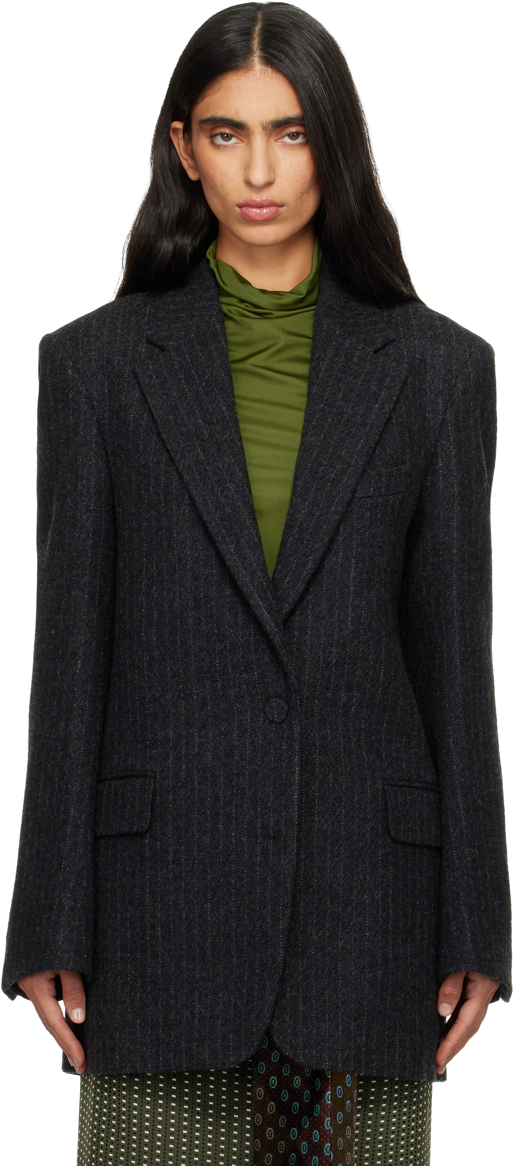 Dries Van Noten Gray Wool Melton Blazer In Black