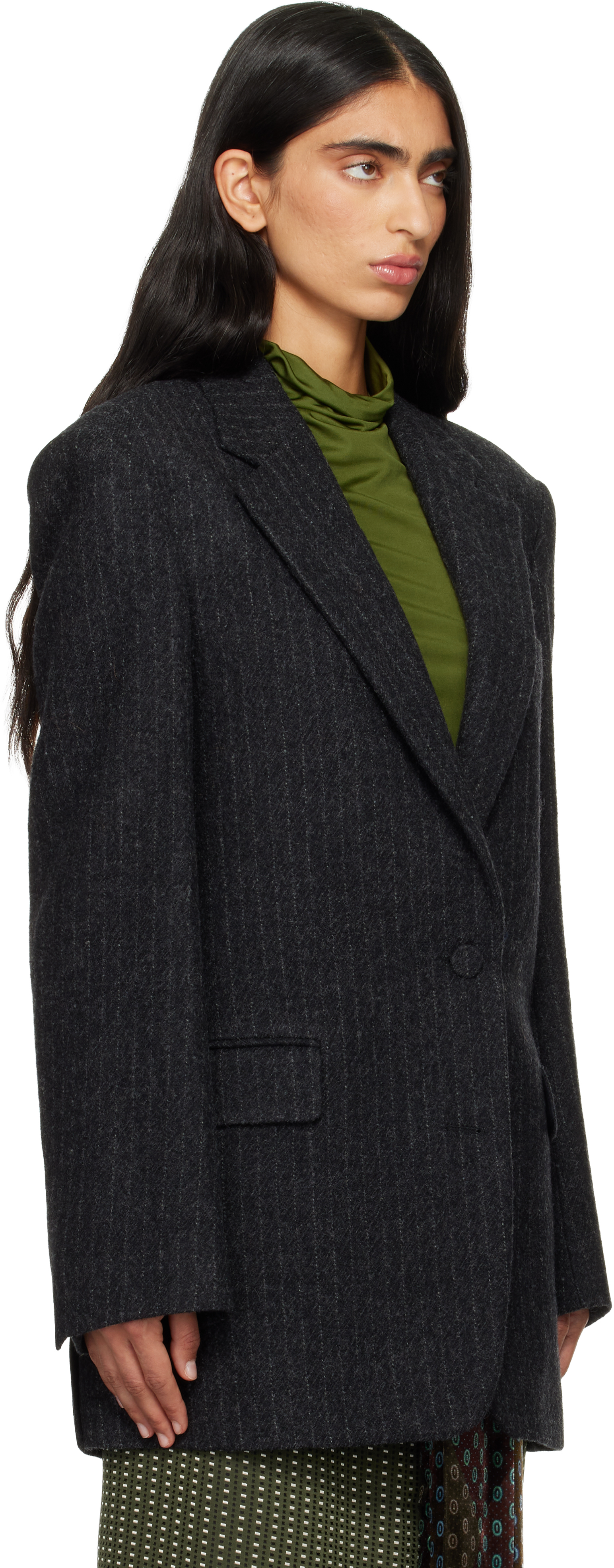 Dries Van Noten Gray Wool Melton Blazer In Black