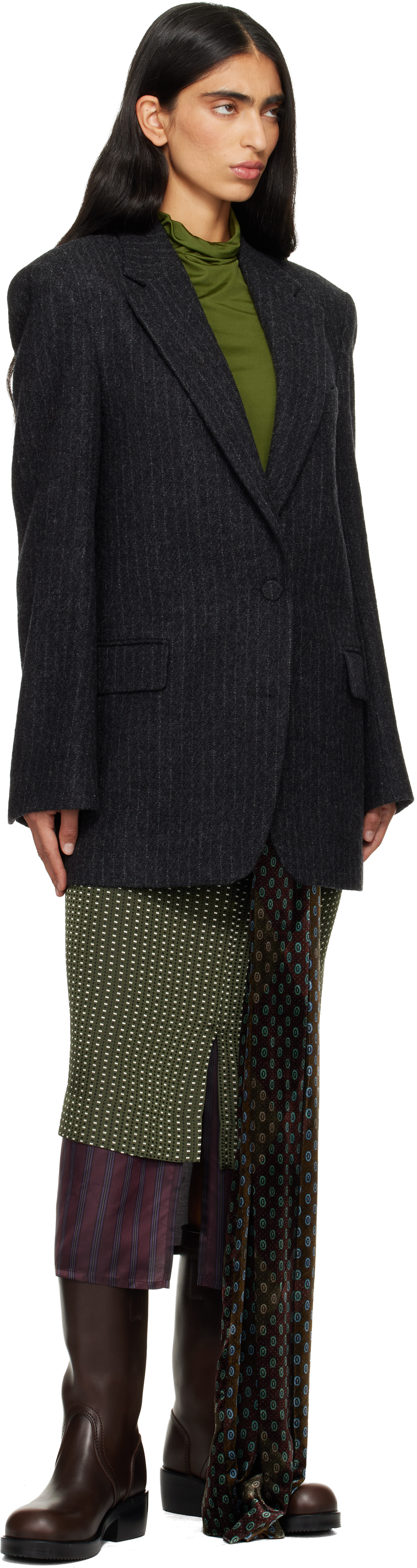 Dries Van Noten Gray Wool Melton Blazer In Black