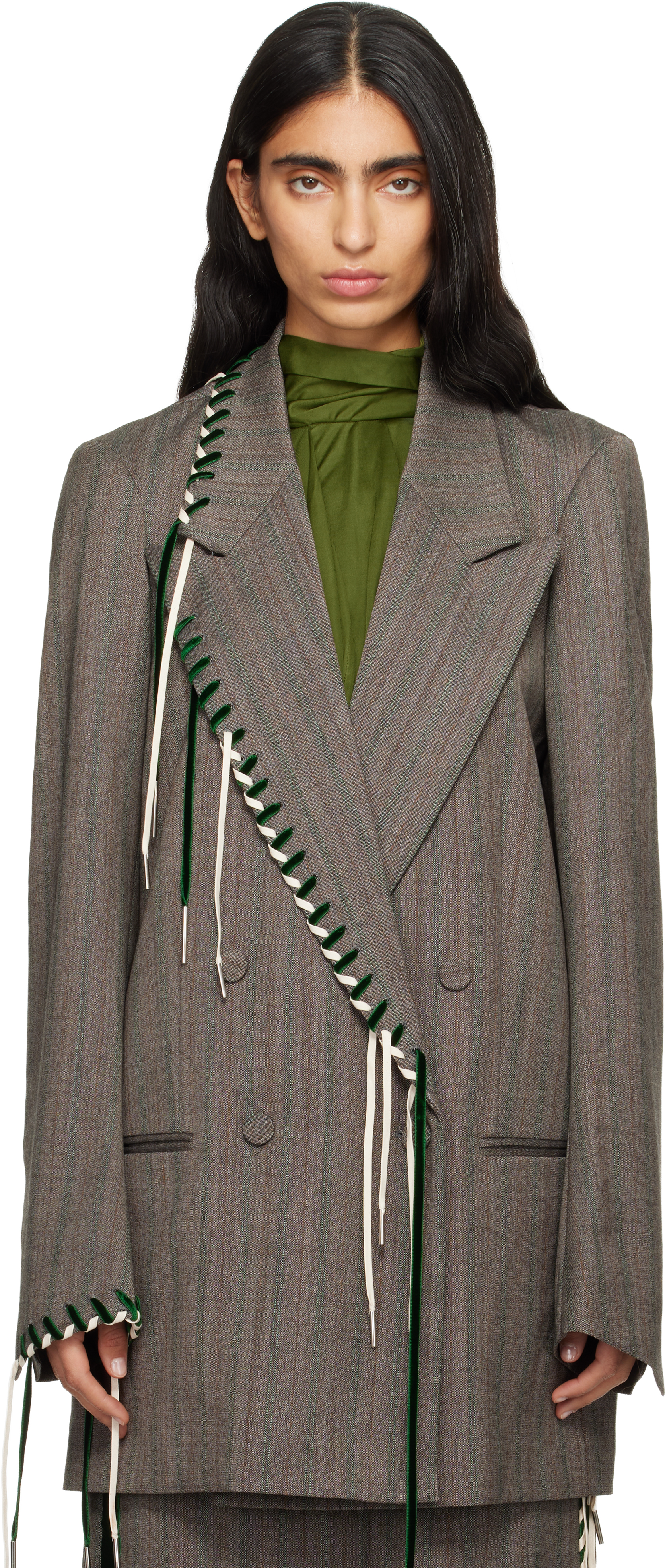 Dries Van Noten Gray Double-breasted Blazer In Gray