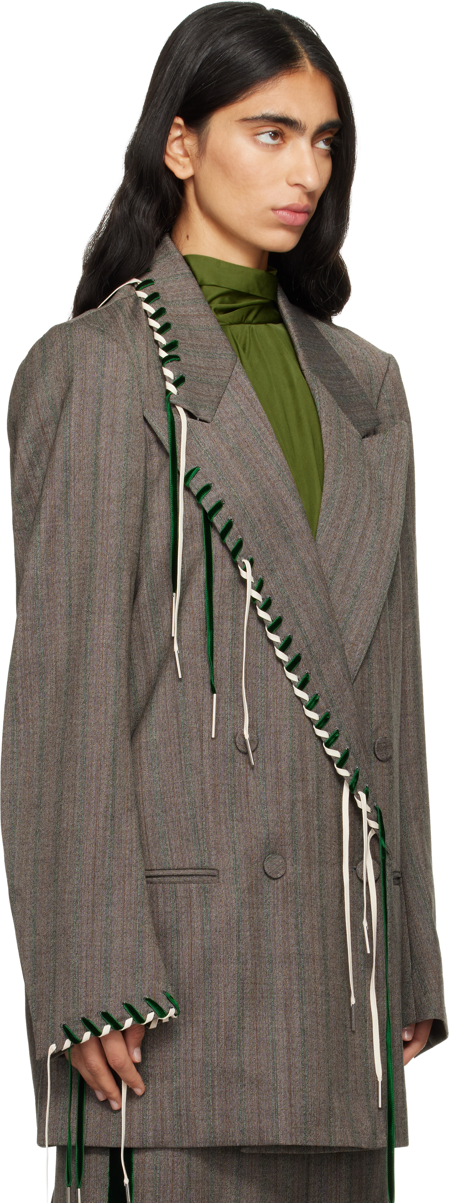 Dries Van Noten Gray Double-breasted Blazer In Gray