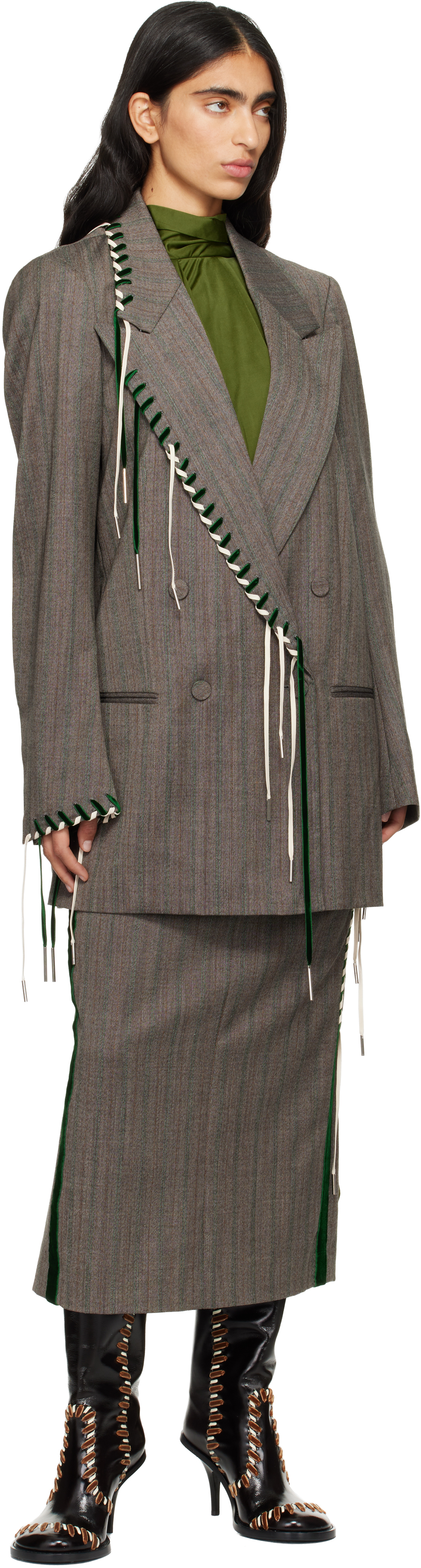 Dries Van Noten Gray Double-breasted Blazer In Gray