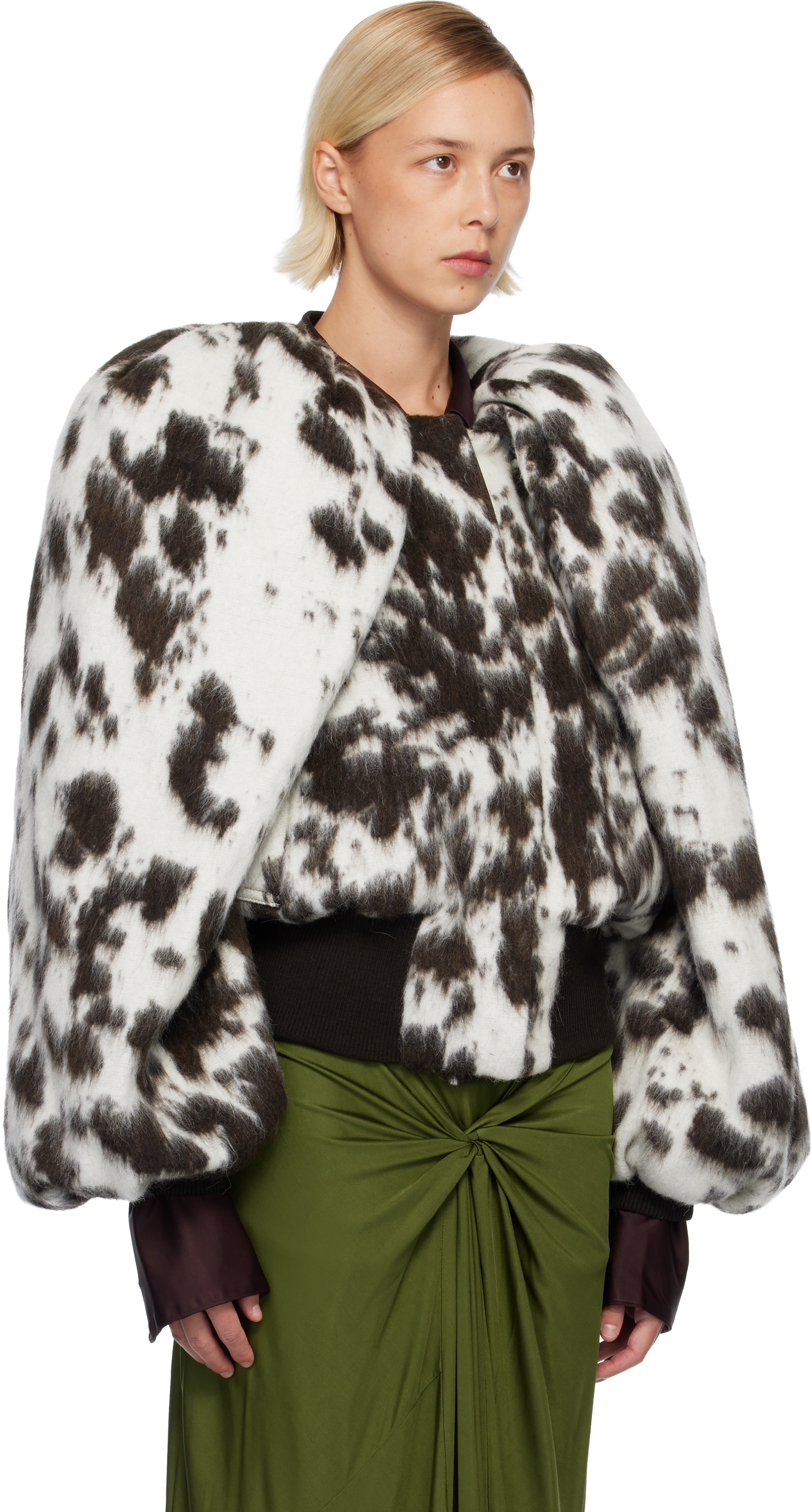 Dries Van Noten Off-white & Brown Brushed Bomber Jacket