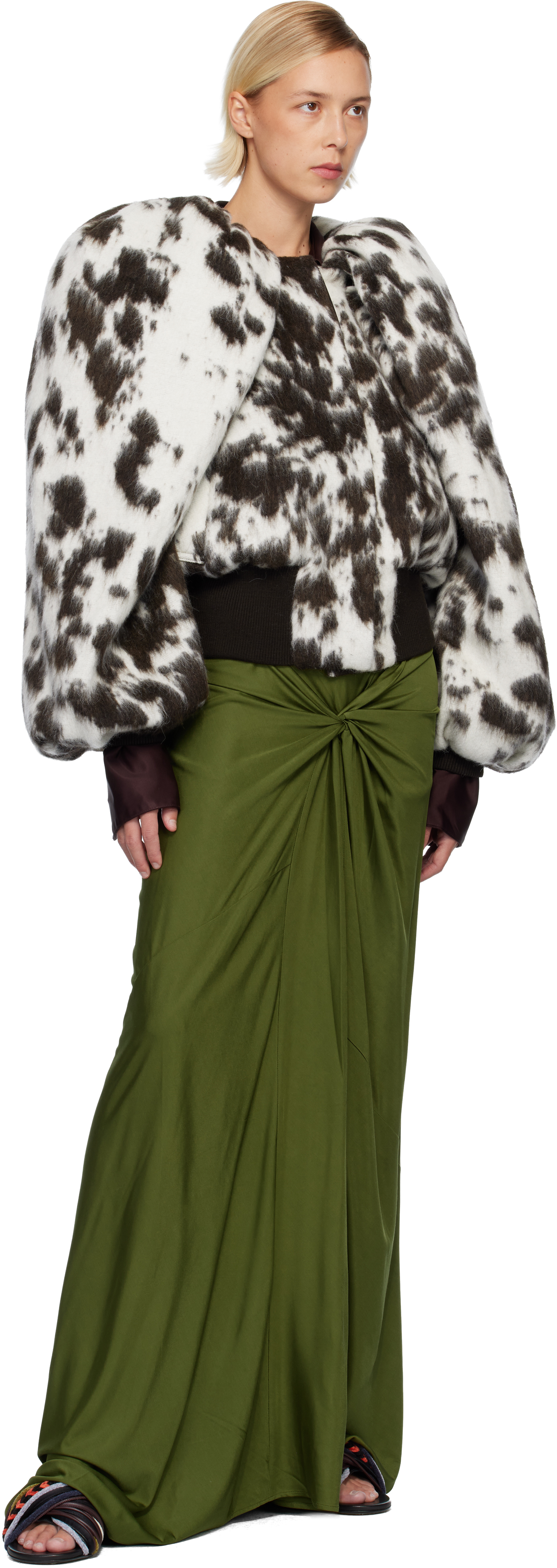 Dries Van Noten Off-white & Brown Brushed Bomber Jacket