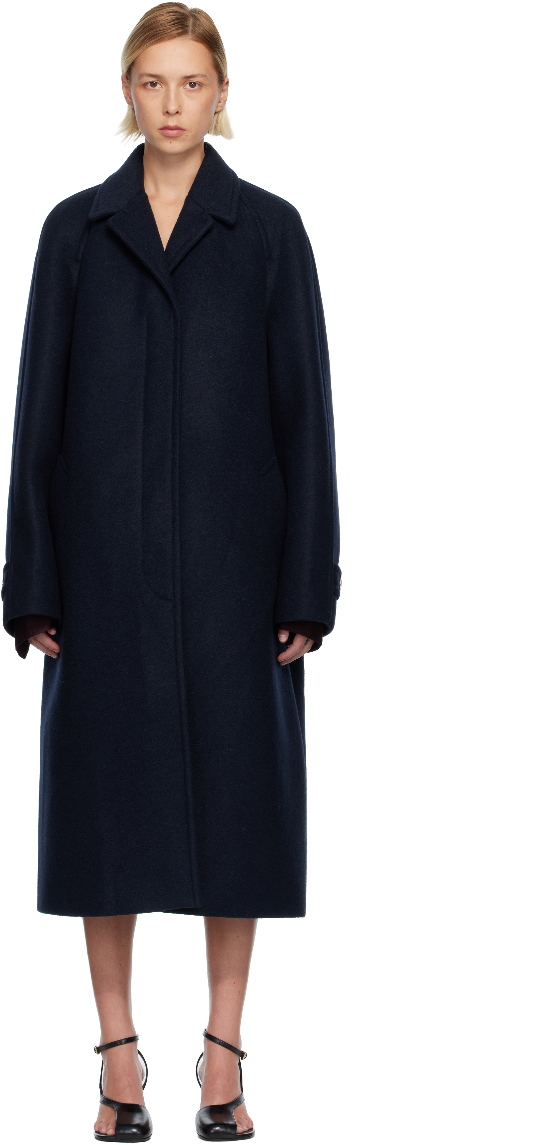 Dries Van Noten Navy Notched Lapel Coat In Blue