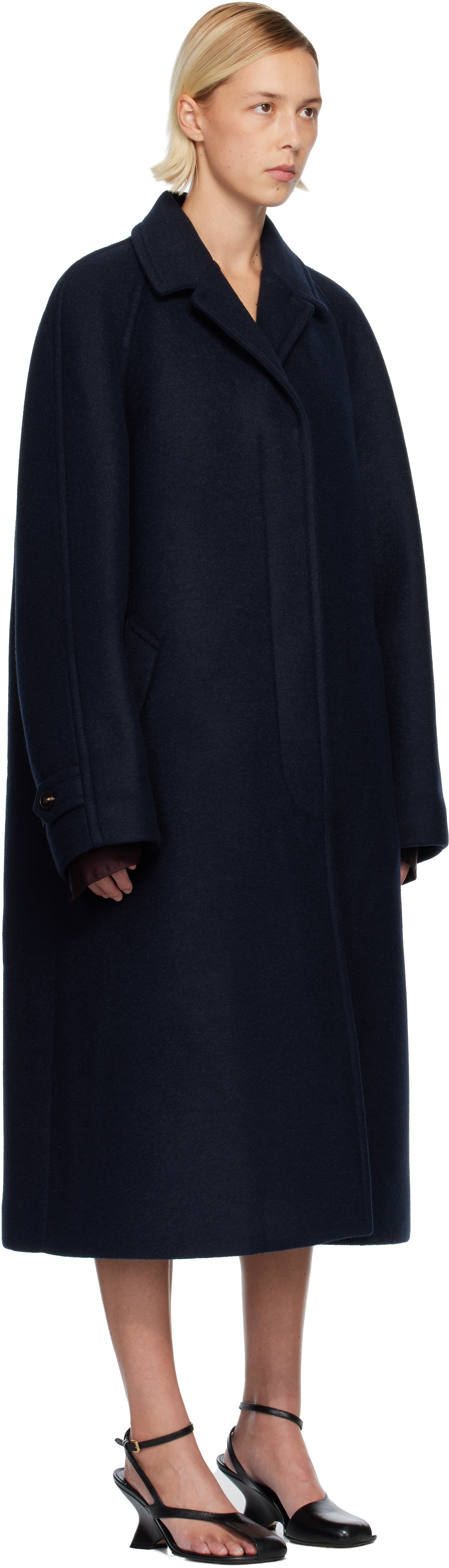 Dries Van Noten Navy Notched Lapel Coat In Blue