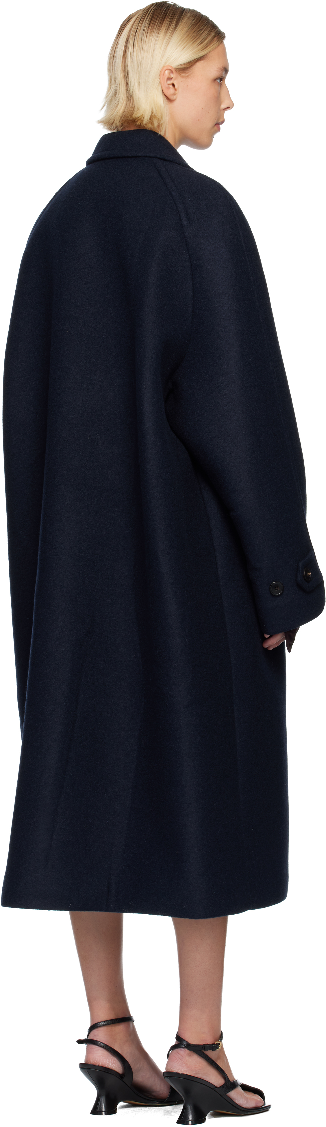 Dries Van Noten Navy Notched Lapel Coat In Blue