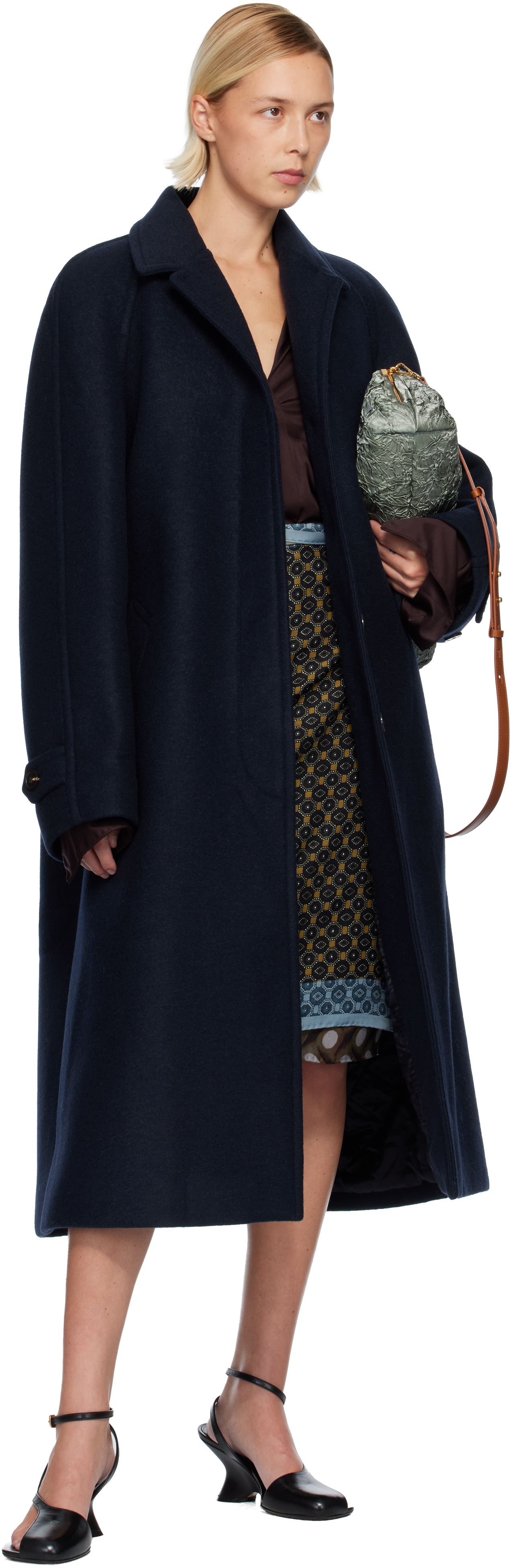 Dries Van Noten Navy Notched Lapel Coat In Blue