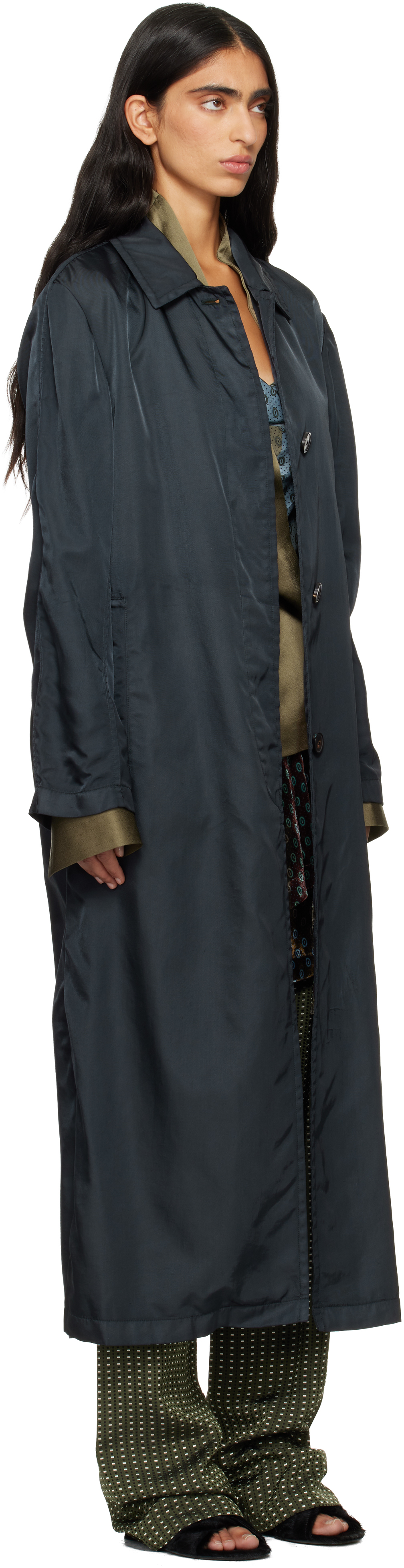 Dries Van Noten Green Overdyed Coat In Blue