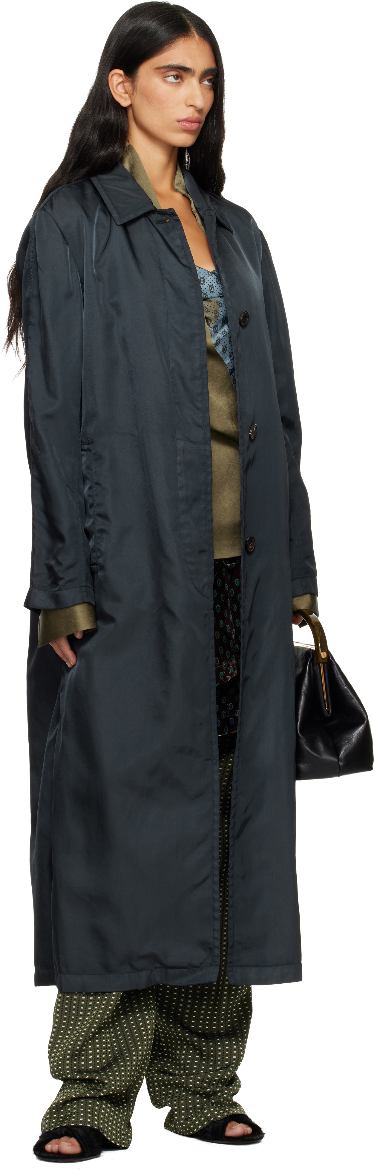 Dries Van Noten Green Overdyed Coat In Blue