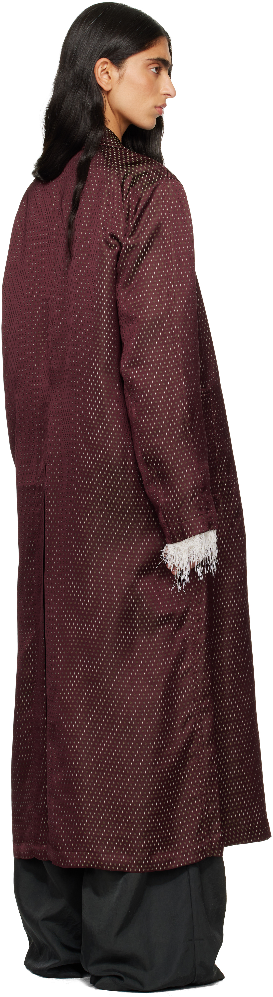 Dries Van Noten Burgundy Jacquard Mac Coat In Multi