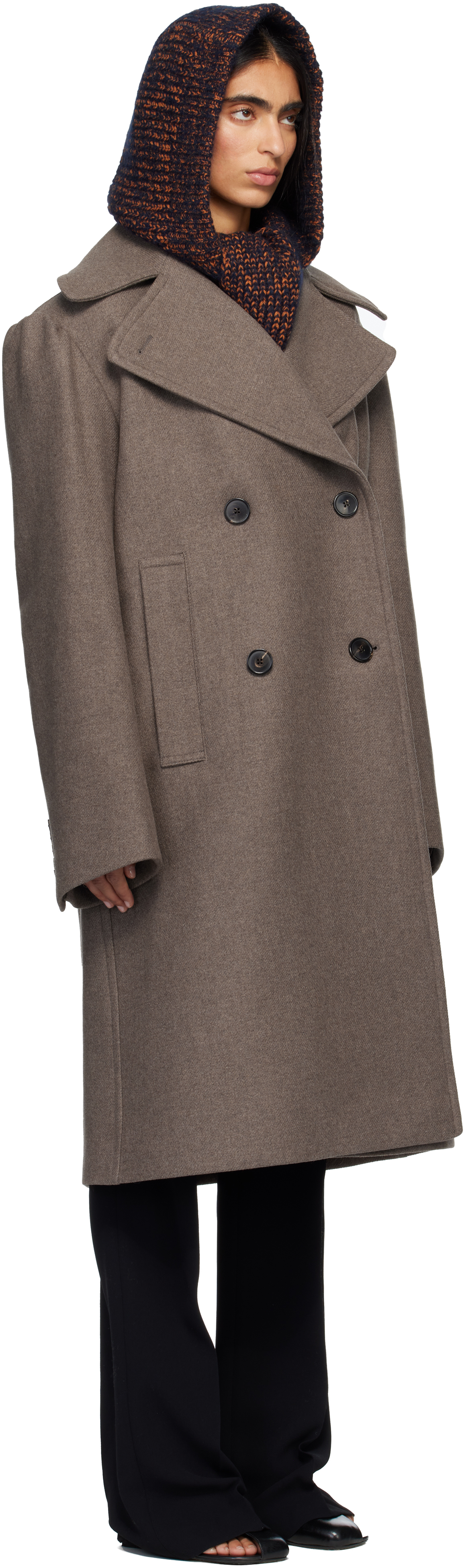 Dries Van Noten Taupe Double-breasted Coat