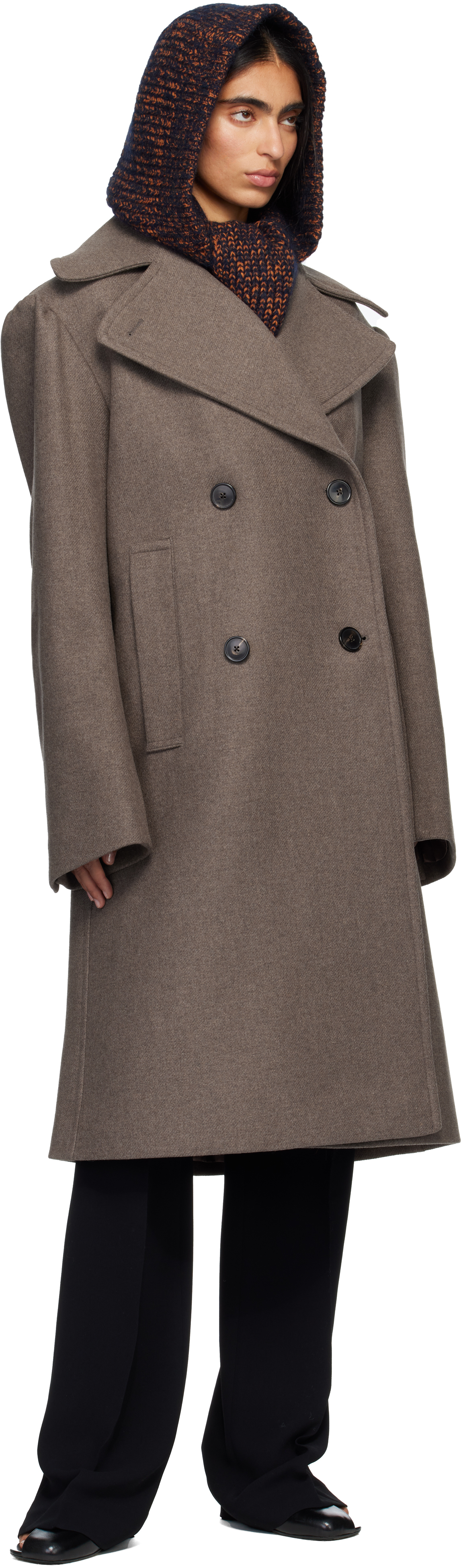 Dries Van Noten Taupe Double-breasted Coat