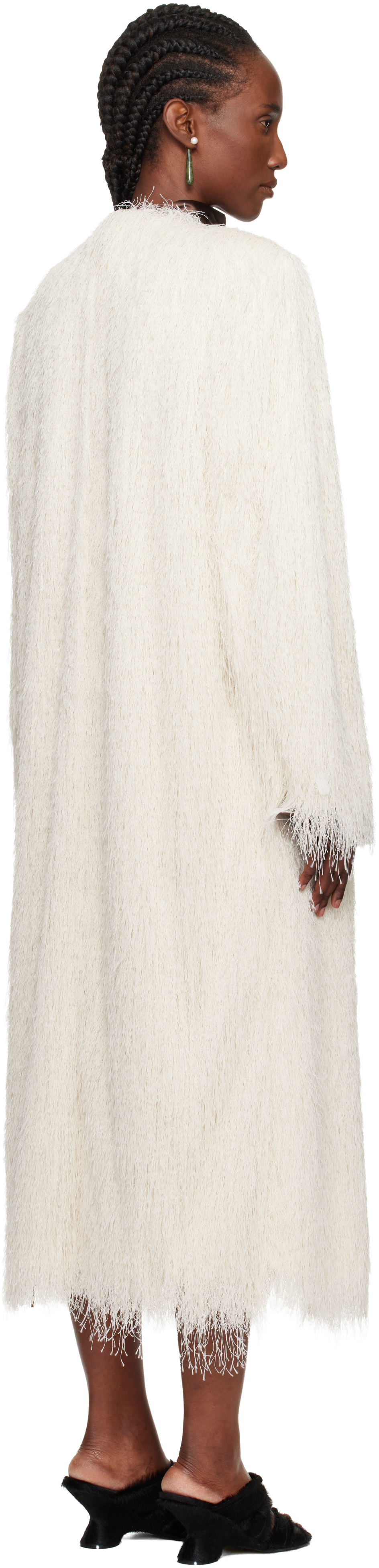 Dries Van Noten White Fringed Coat In White