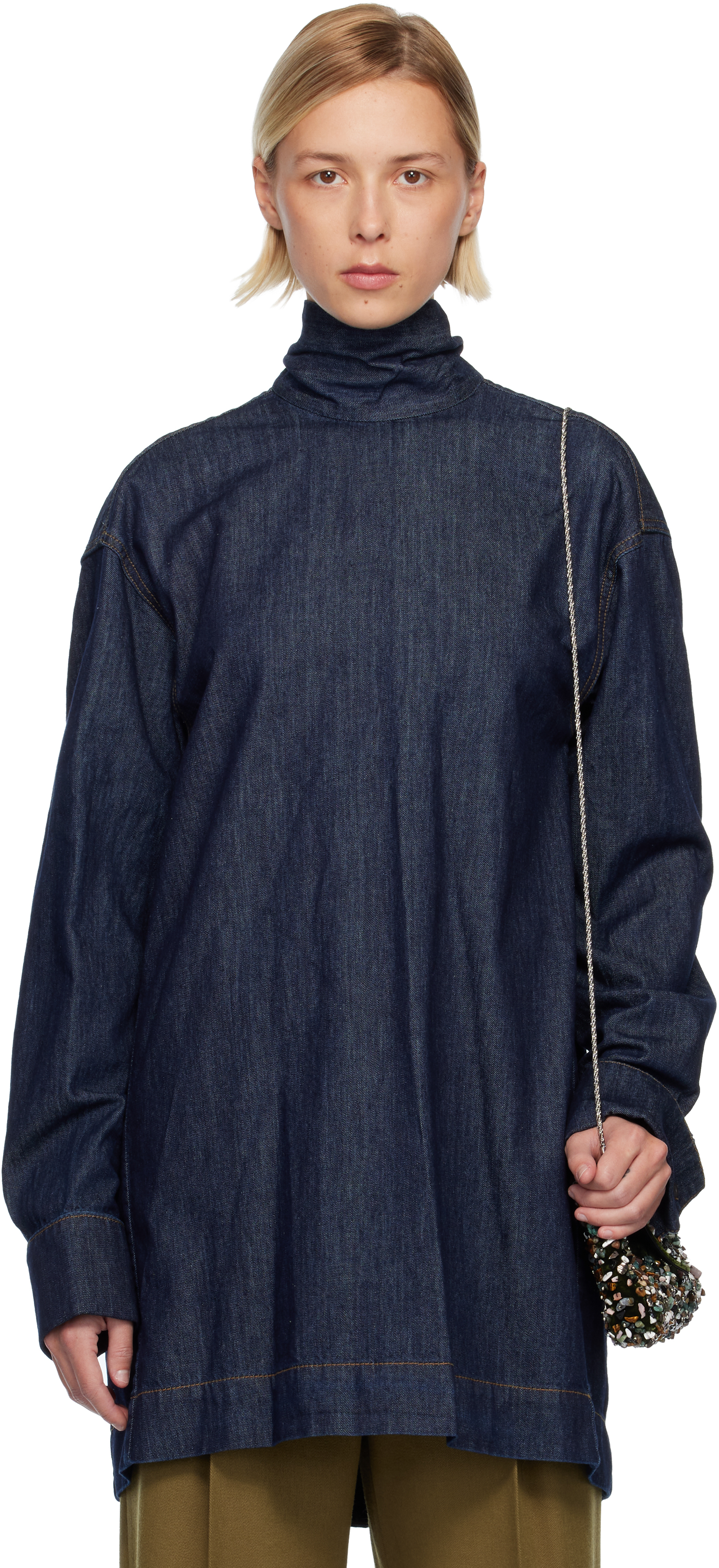 Dries Van Noten Navy Loose-fit Denim Shirt In Blue