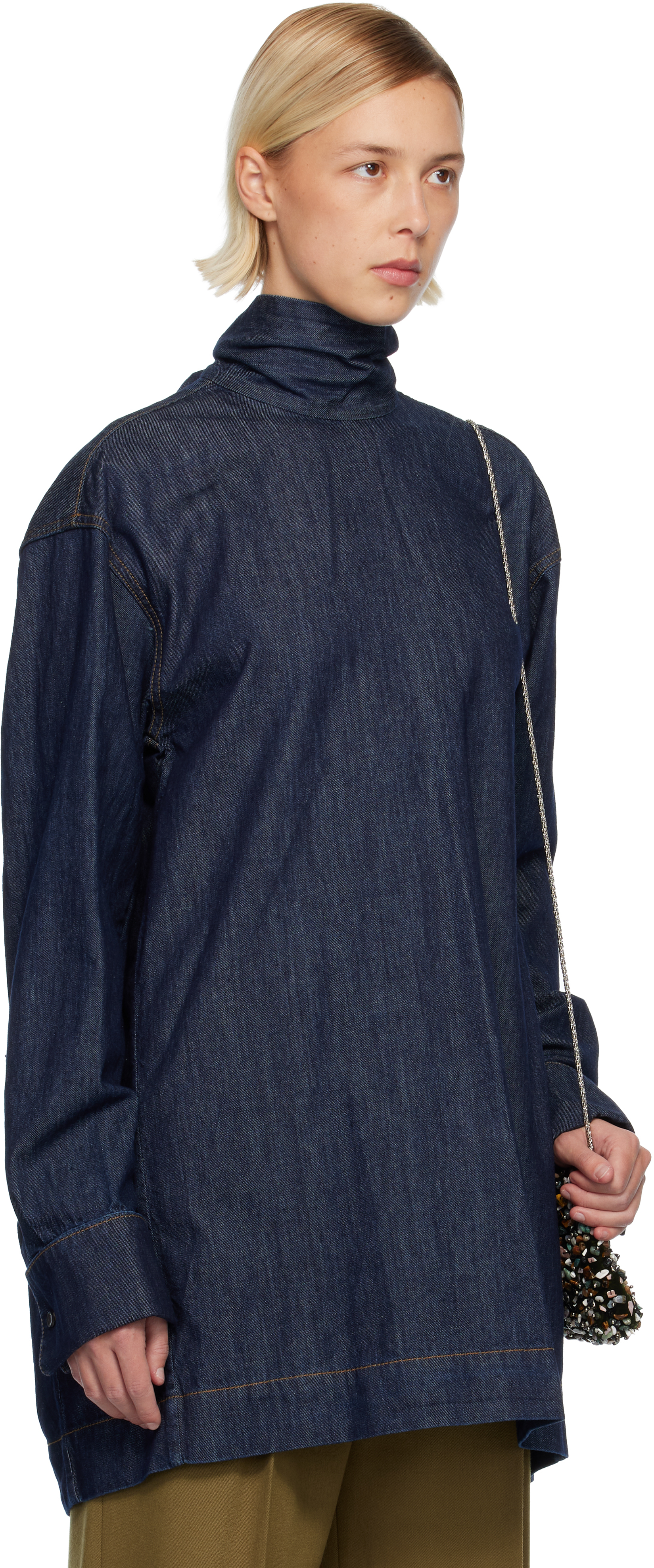 Dries Van Noten Navy Loose-fit Denim Shirt In Blue