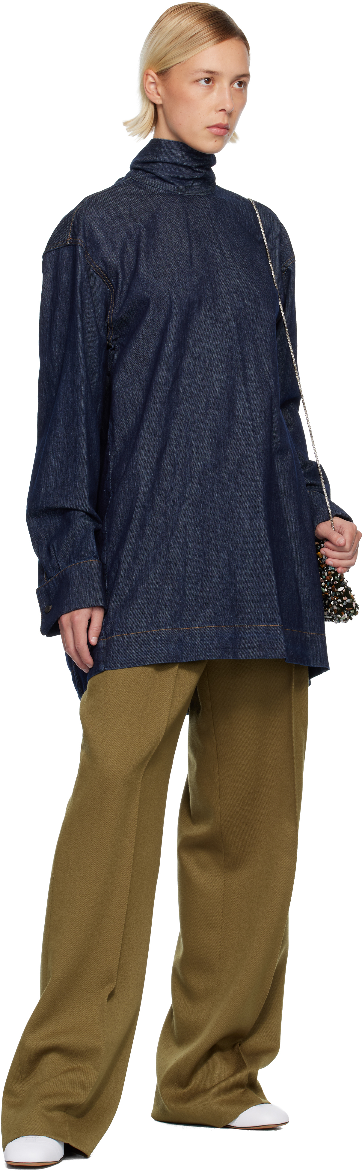 Dries Van Noten Navy Loose-fit Denim Shirt In Blue