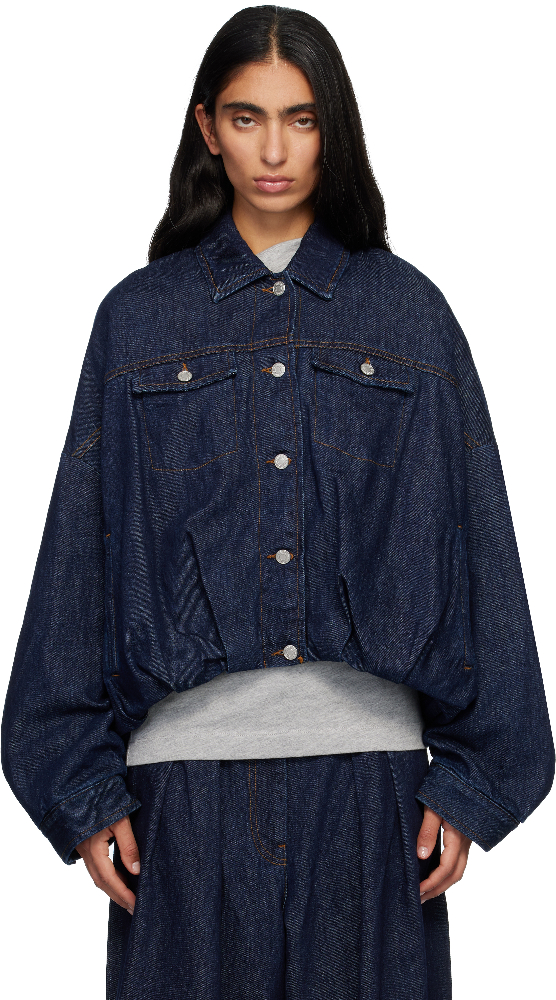 Dries Van Noten Blue Lined Denim Jacket In Purple