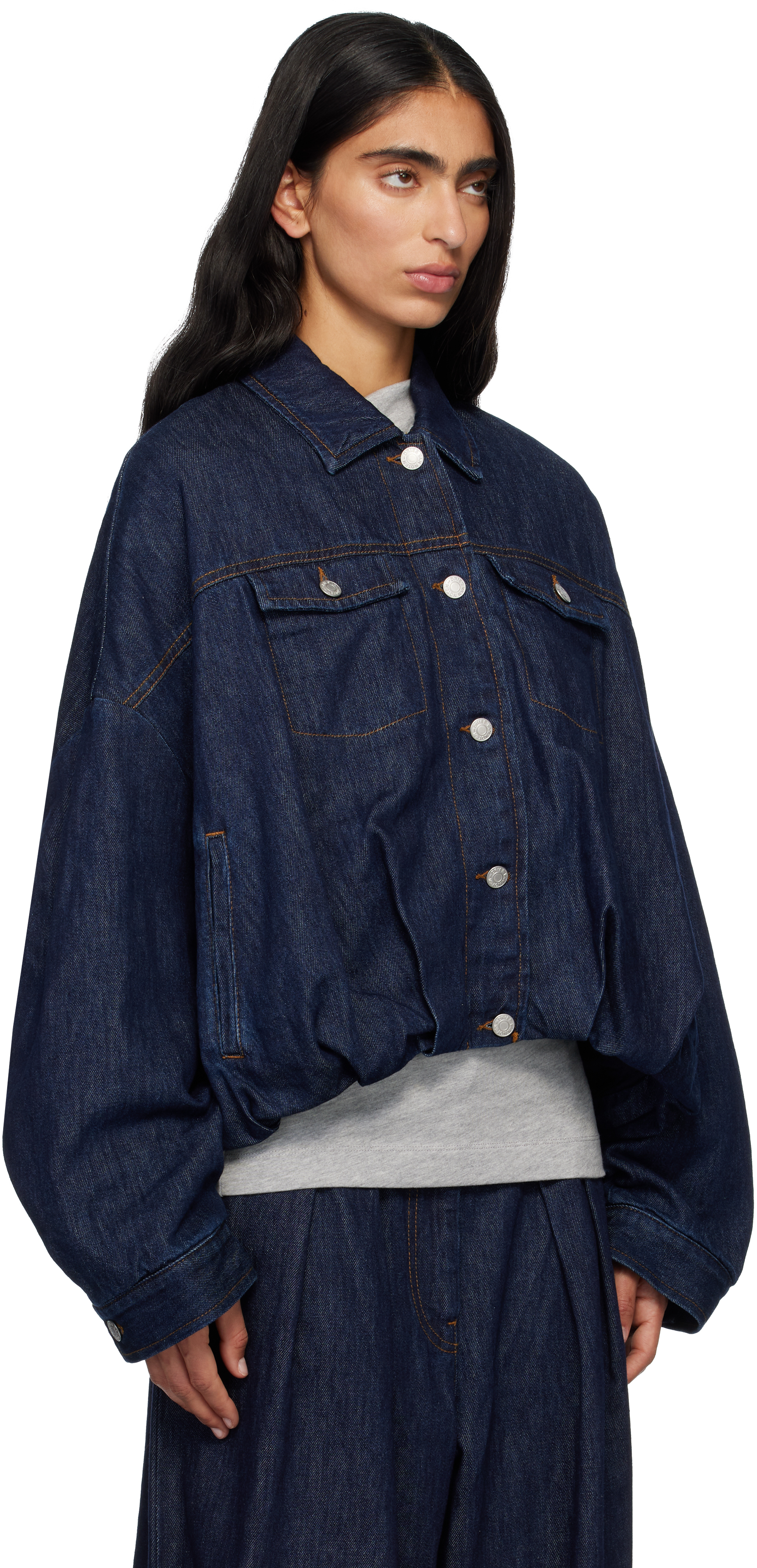 Dries Van Noten Blue Lined Denim Jacket In Purple