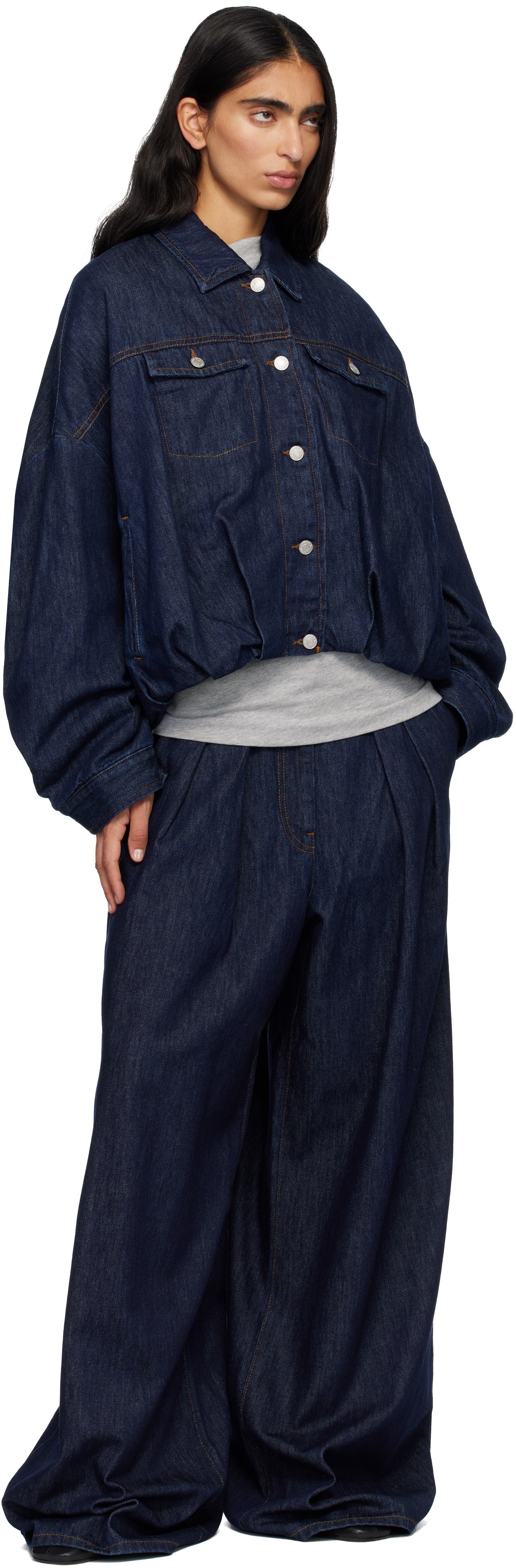 Dries Van Noten Blue Lined Denim Jacket In Purple