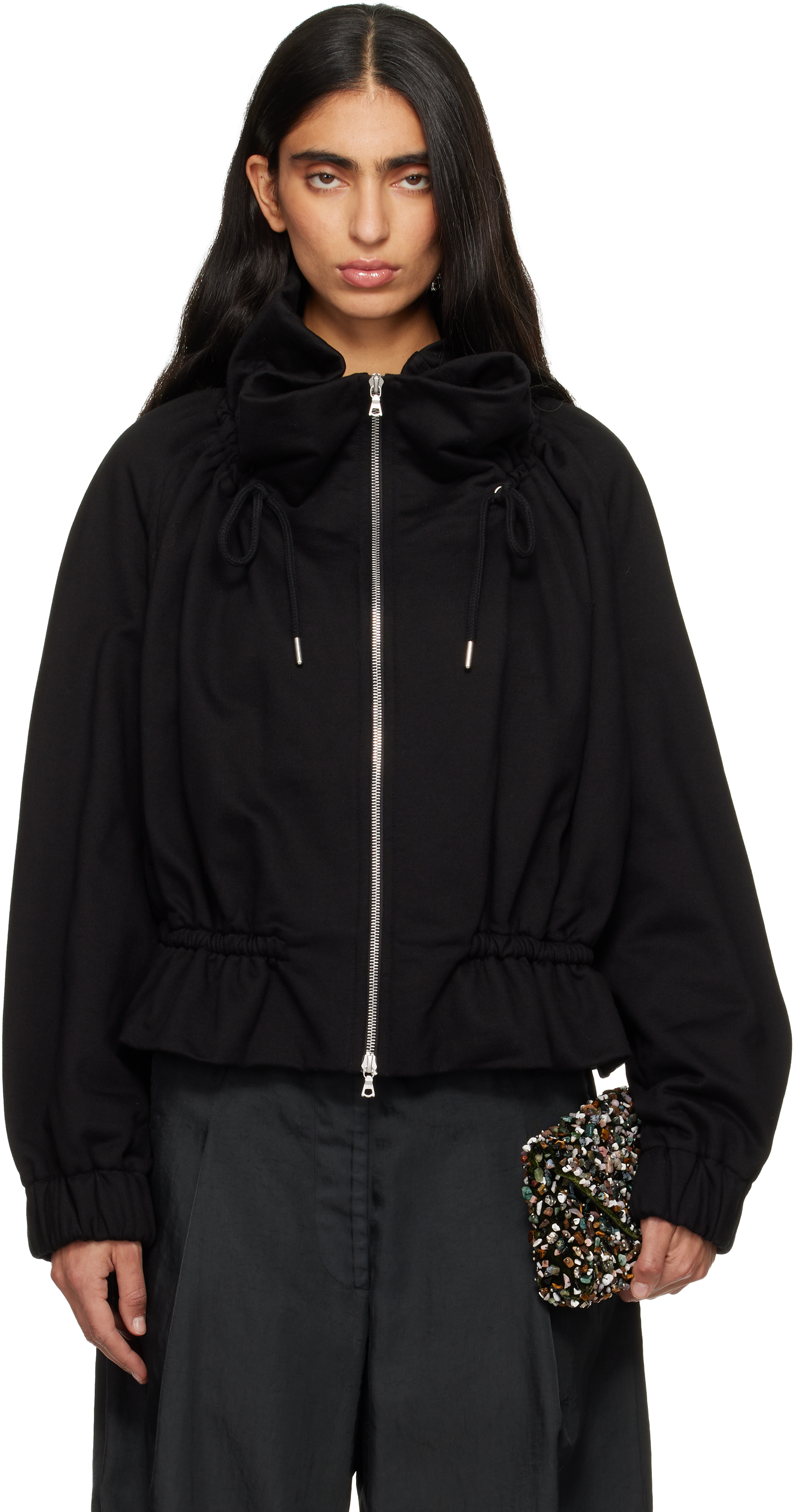 Dries Van Noten Black Cocoon Jersey Track Jacket In Black