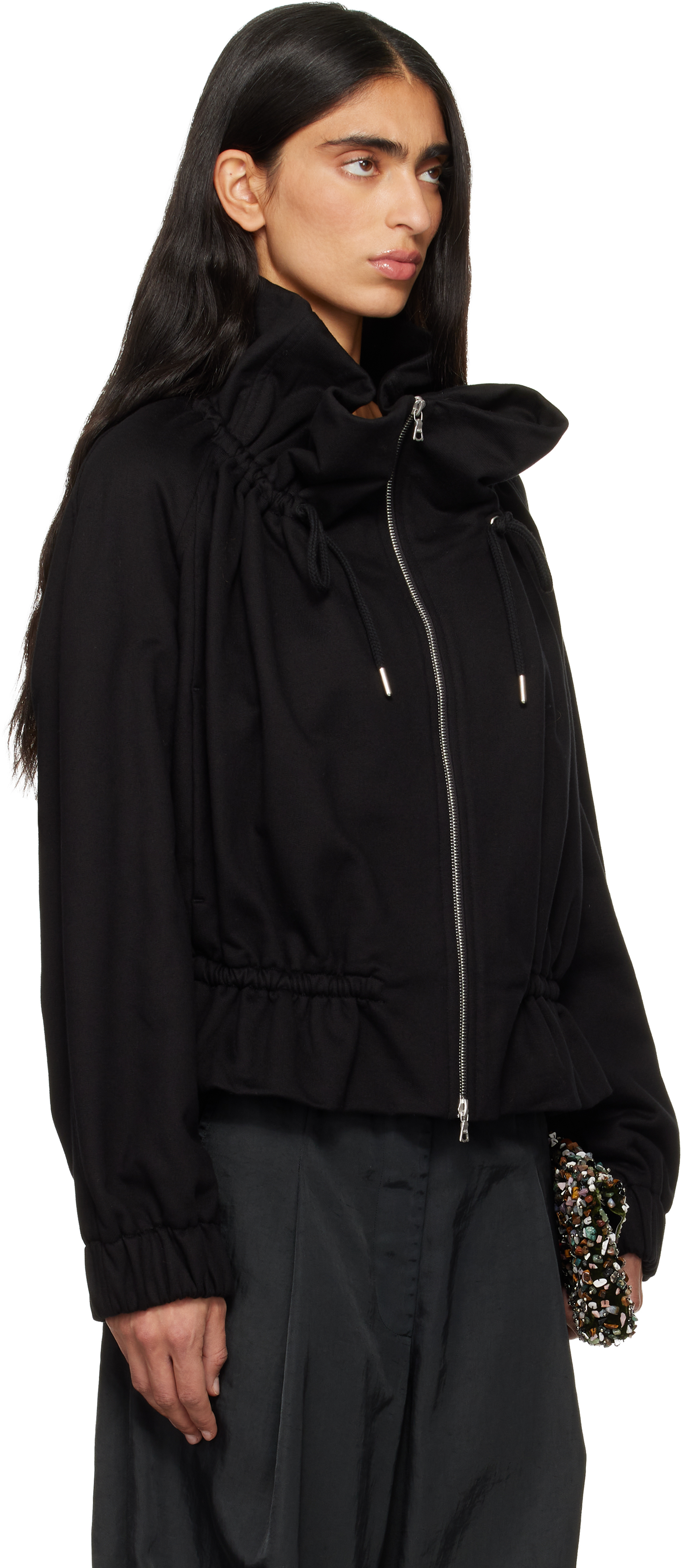 Dries Van Noten Black Cocoon Jersey Track Jacket In Black