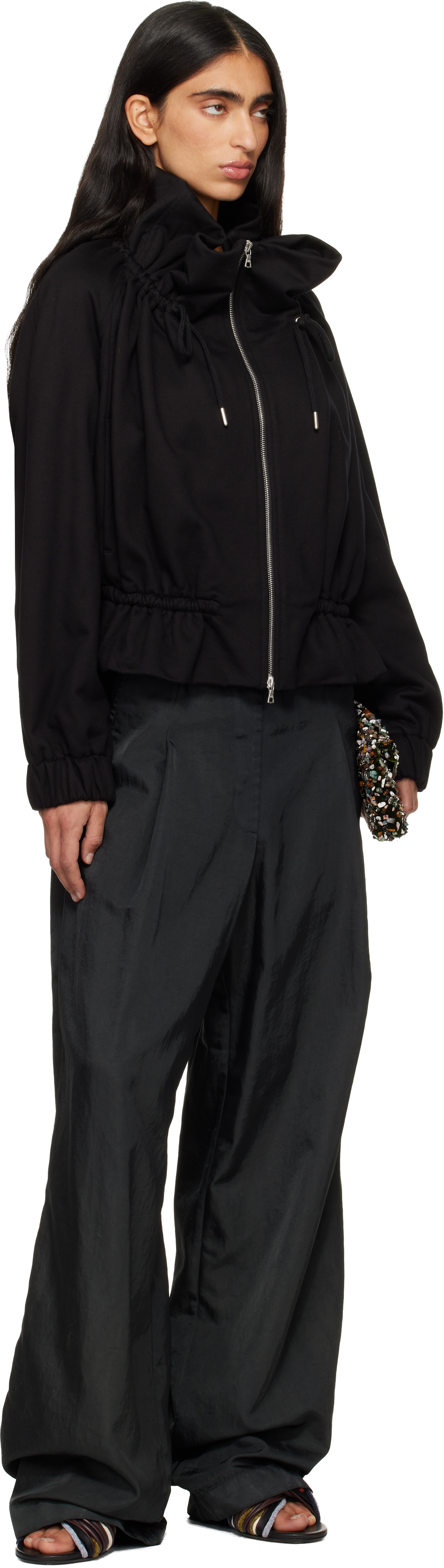 Dries Van Noten Black Cocoon Jersey Track Jacket In Black