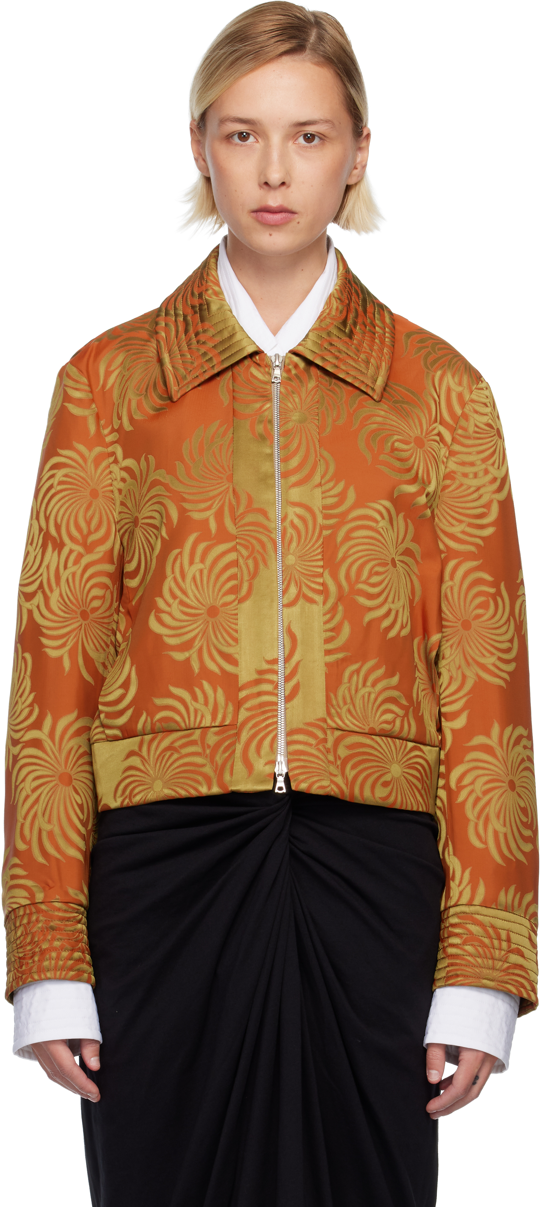Dries Van Noten Orange Damask Jacket In Orange