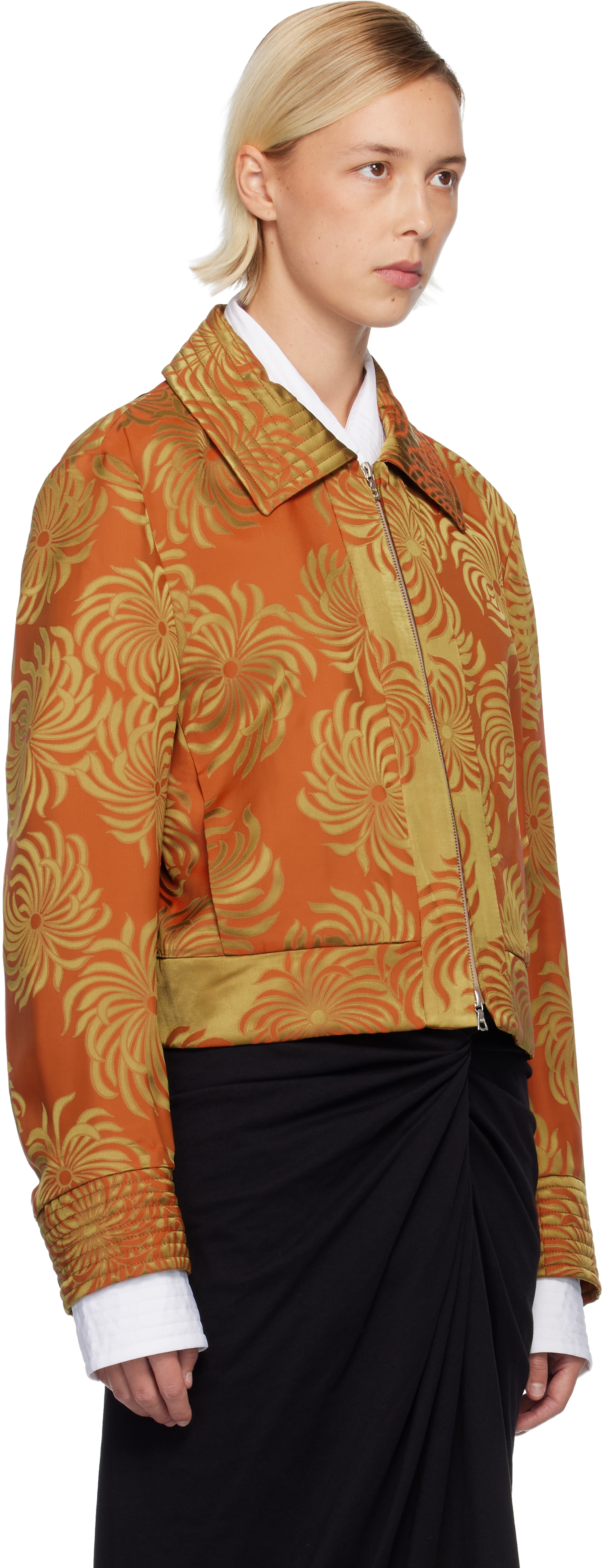 Dries Van Noten Orange Damask Jacket In Orange