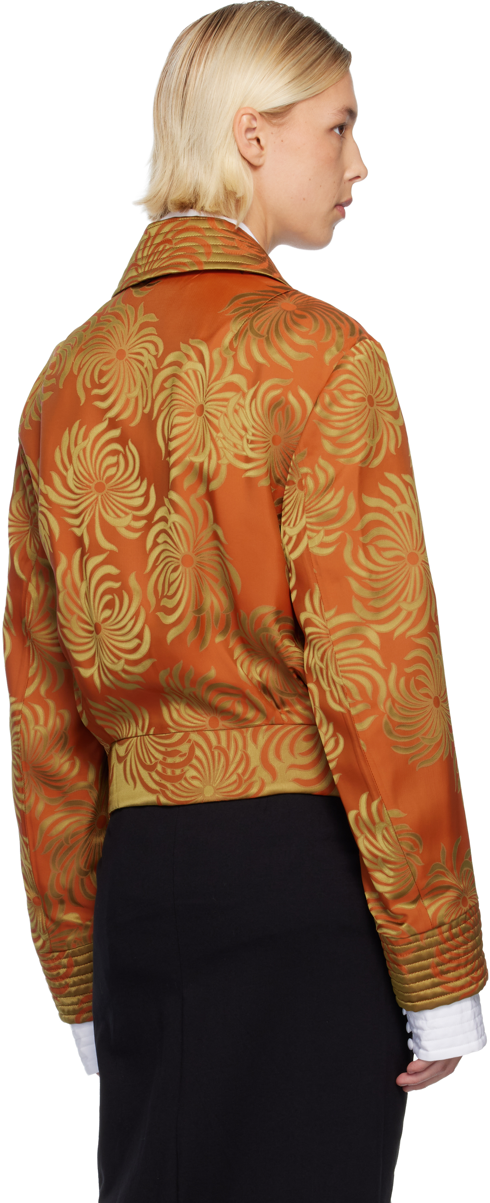 Dries Van Noten Orange Damask Jacket In Orange