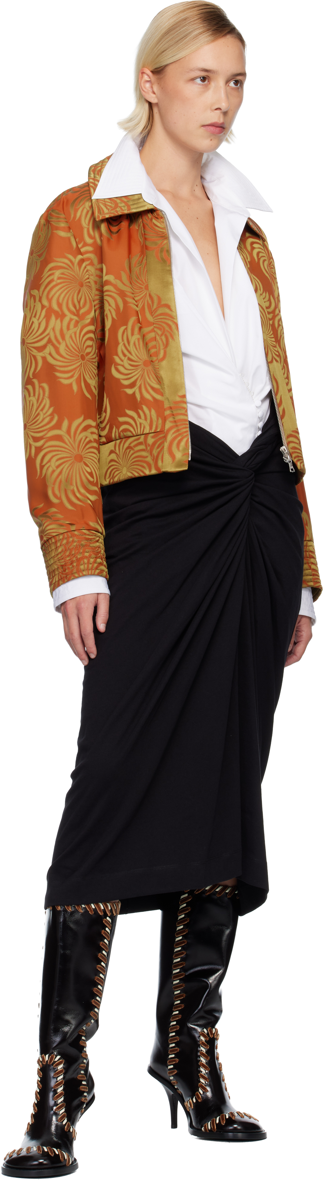 Dries Van Noten Orange Damask Jacket In Orange