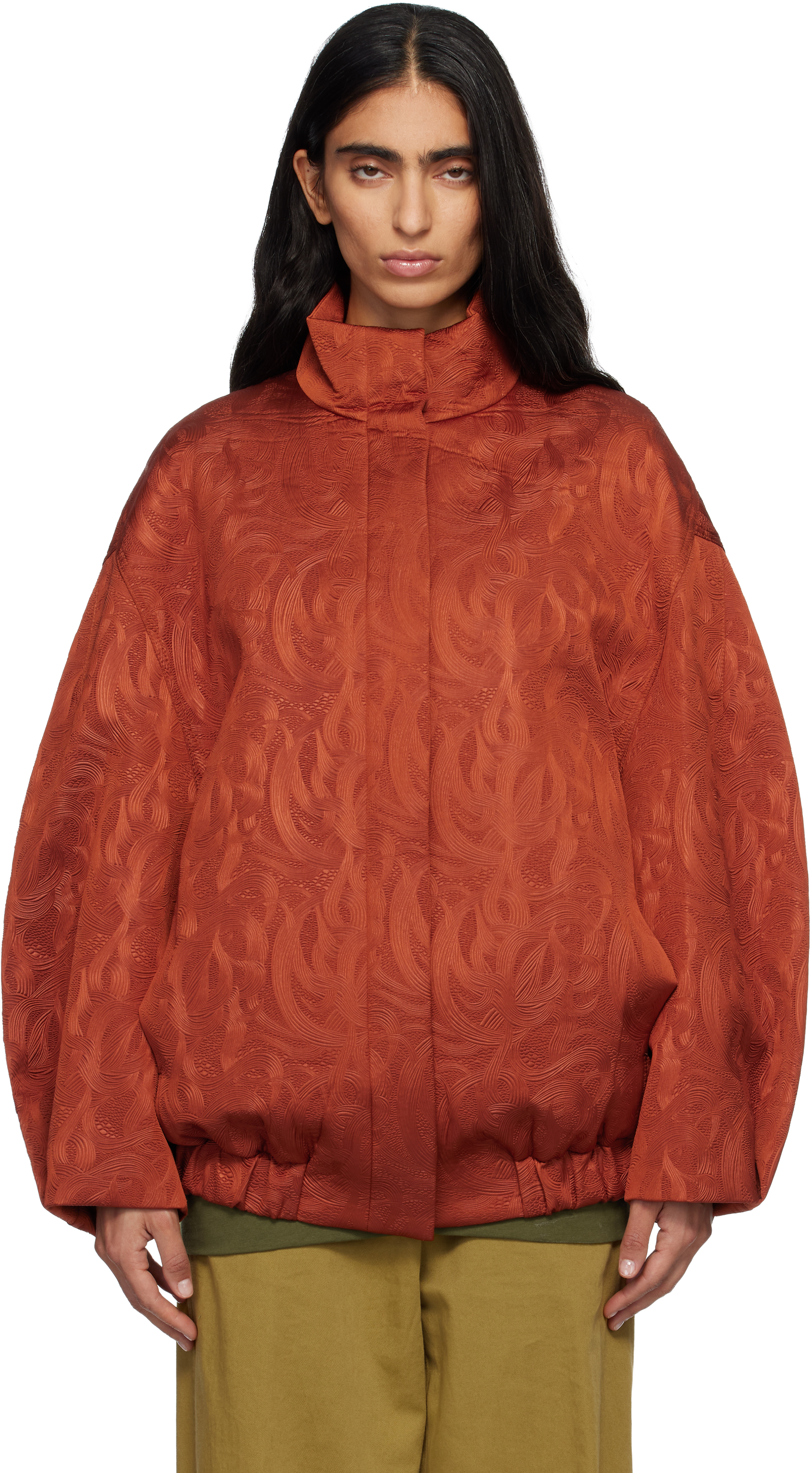 Dries Van Noten Orange Matelassé Jacket In Brown