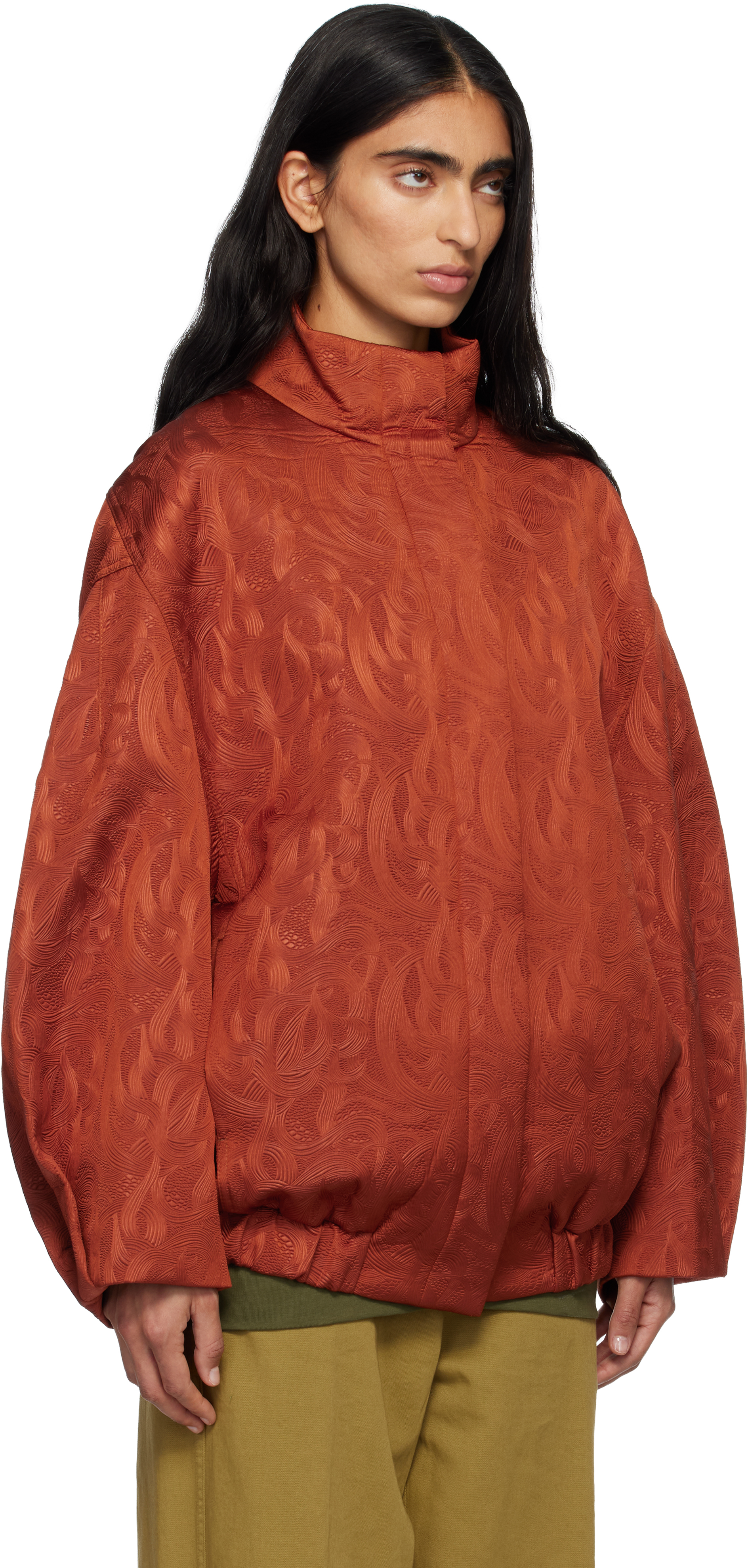 Dries Van Noten Orange Matelassé Jacket In Brown