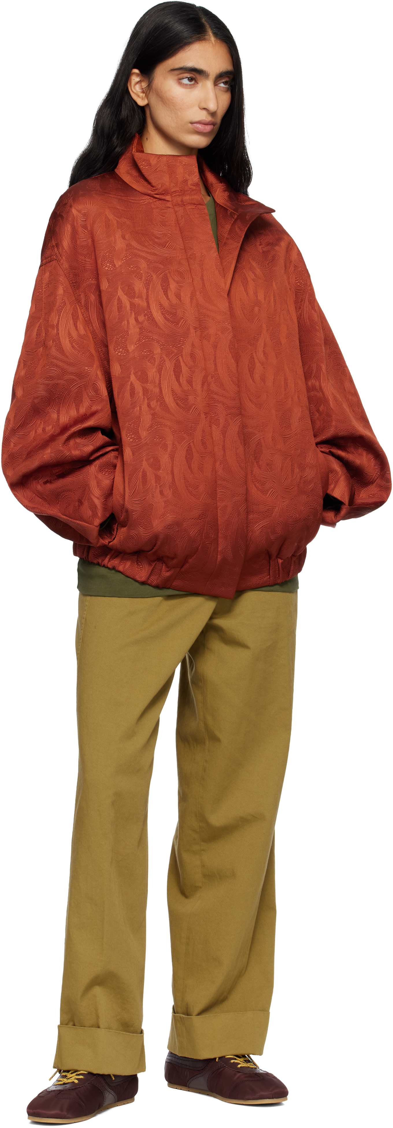 Dries Van Noten Orange Matelassé Jacket In Brown