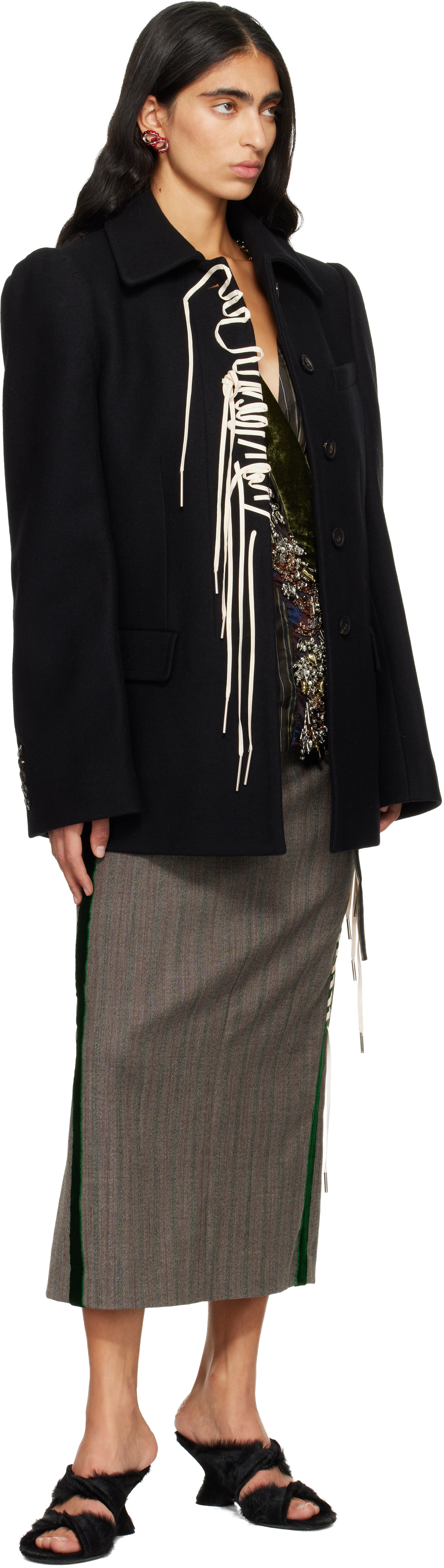 Dries Van Noten Black Wool Coat In Black