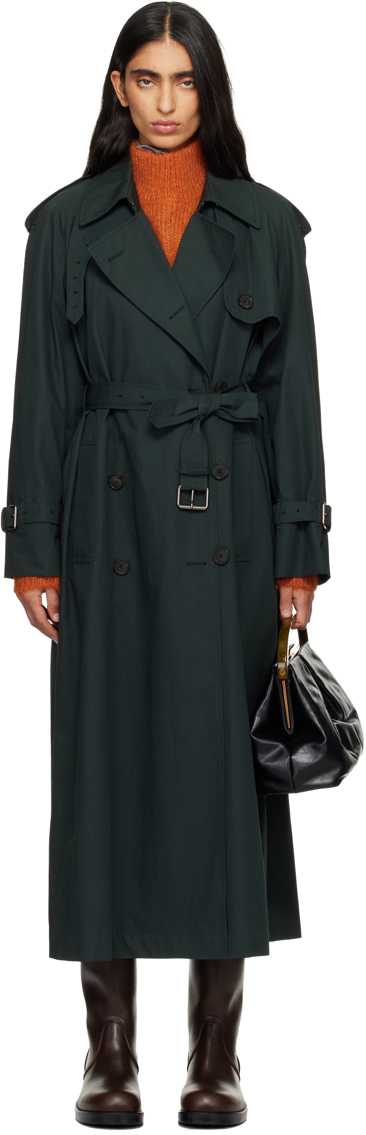 Dries Van Noten Green Double-breasted Trench Coat In Green