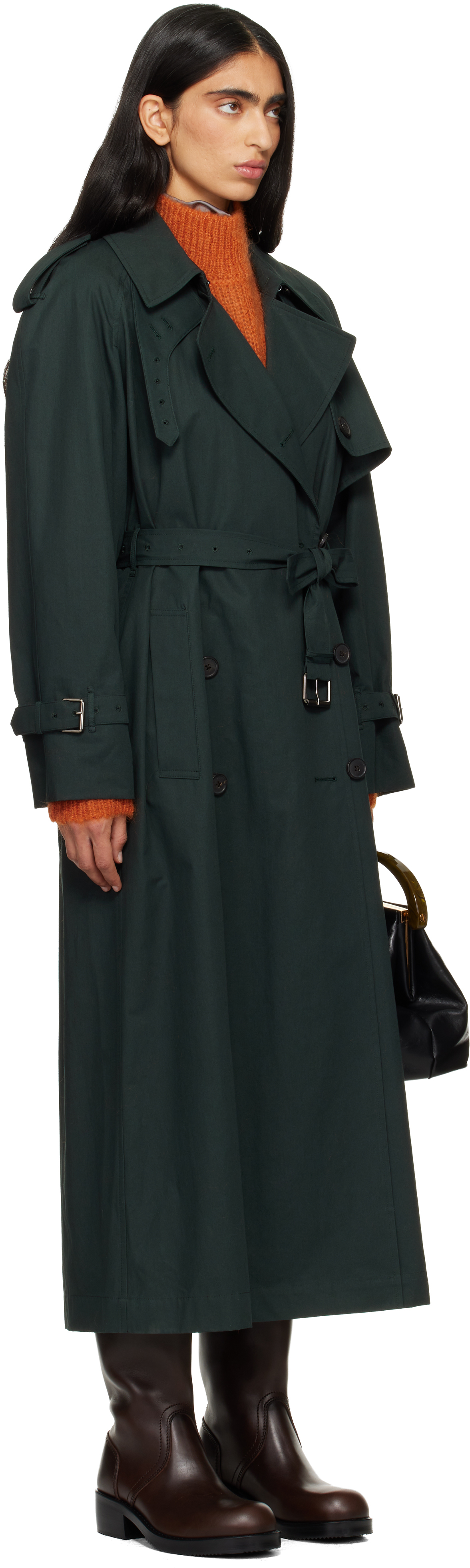 Dries Van Noten Green Double-breasted Trench Coat In Green