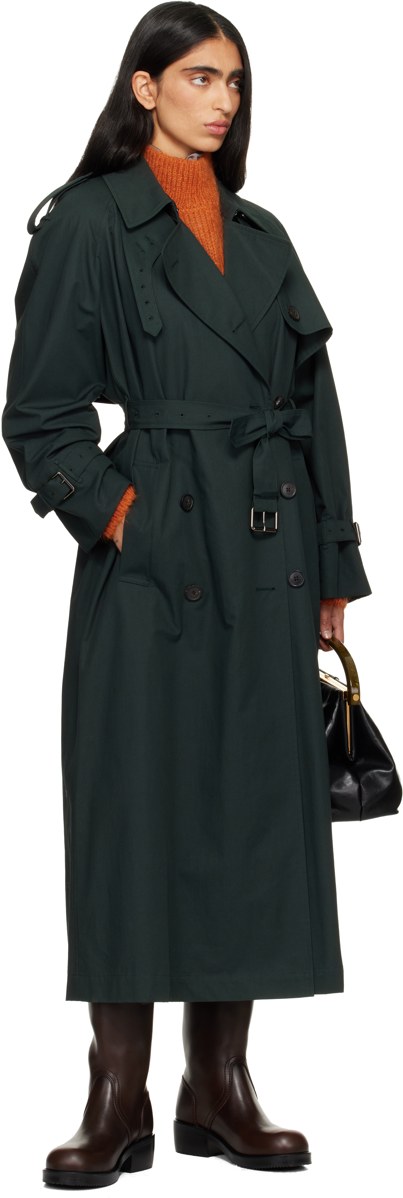 Dries Van Noten Green Double-breasted Trench Coat In Green