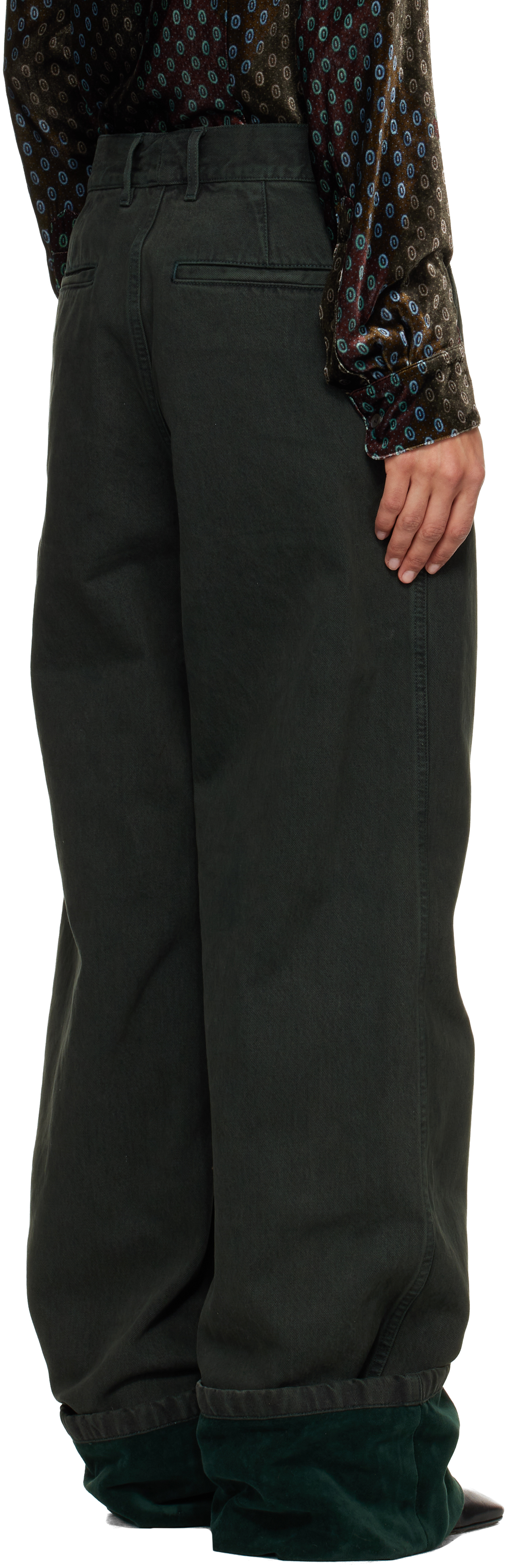 Dries Van Noten Green Velvet Cuff Jeans In Black