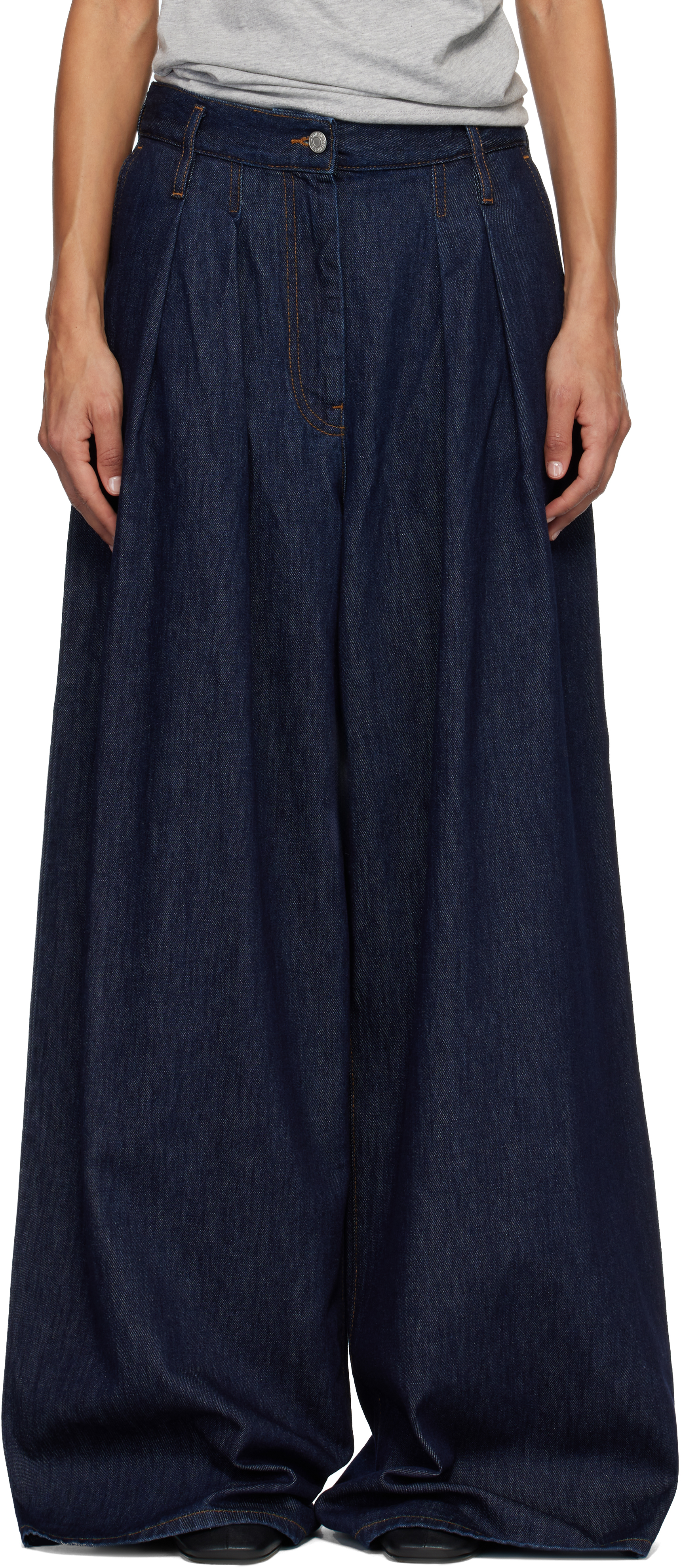 Dries Van Noten Blue Wide Pleated Jeans In Blue