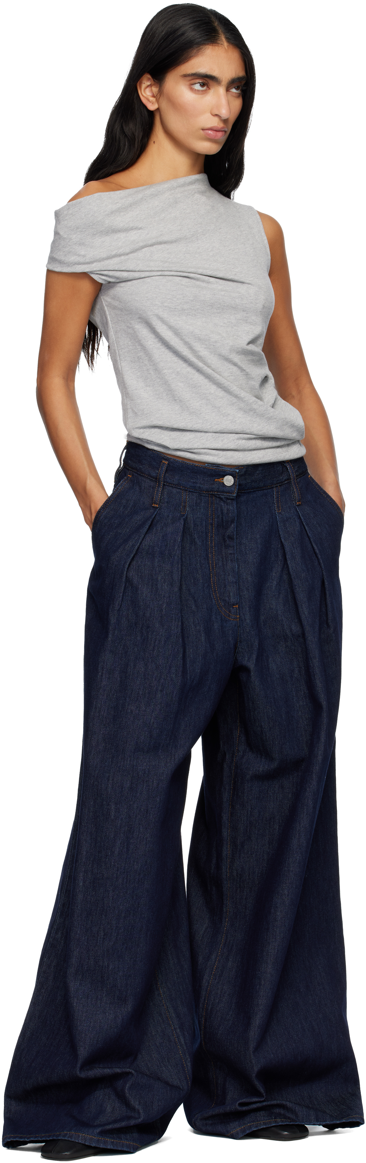 Dries Van Noten Blue Wide Pleated Jeans In Blue