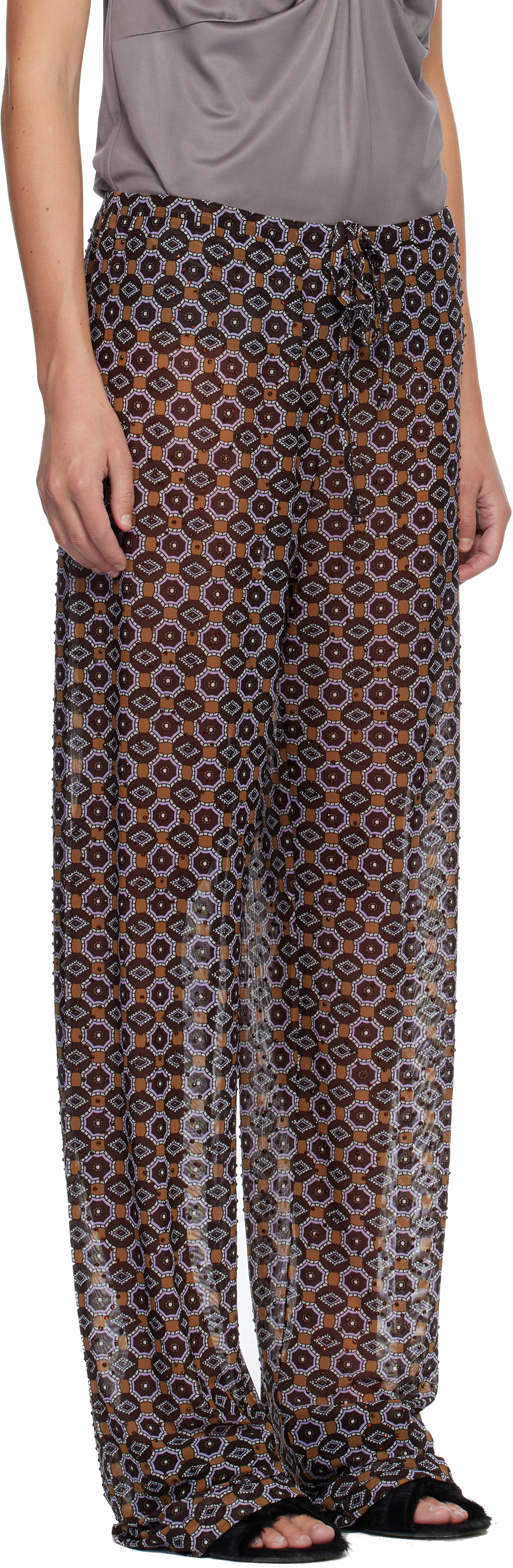 Dries Van Noten Brown & Purple Embellished Jersey Trousers In Multi