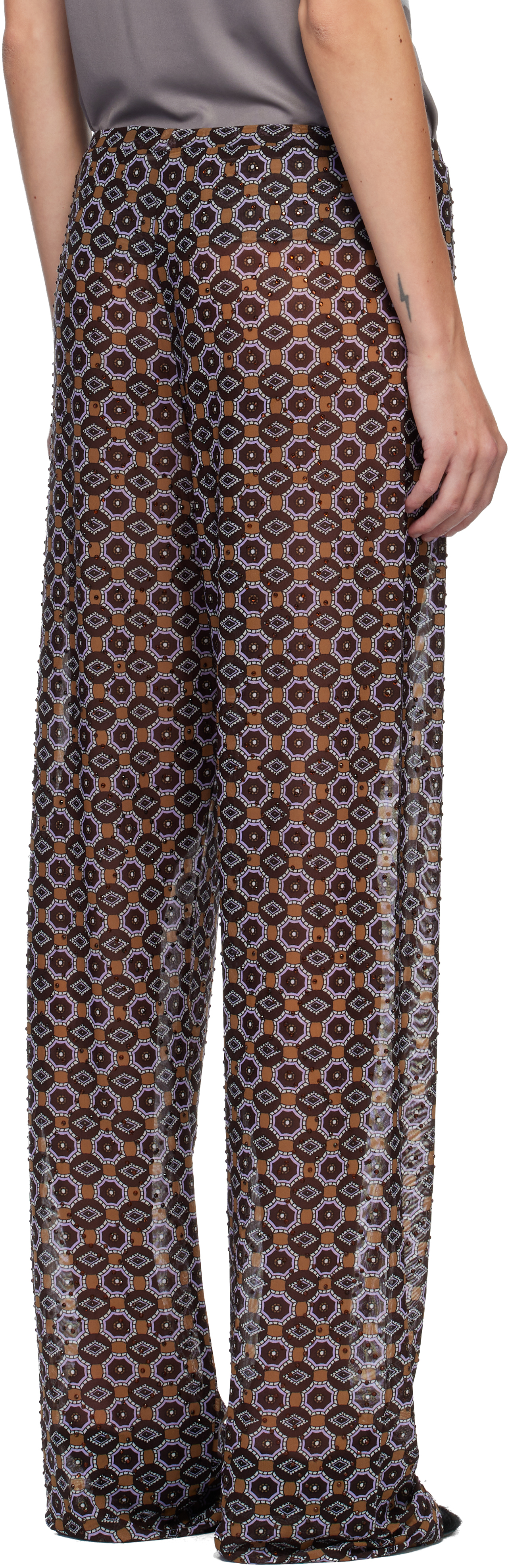 Dries Van Noten Brown & Purple Embellished Jersey Trousers In Multi