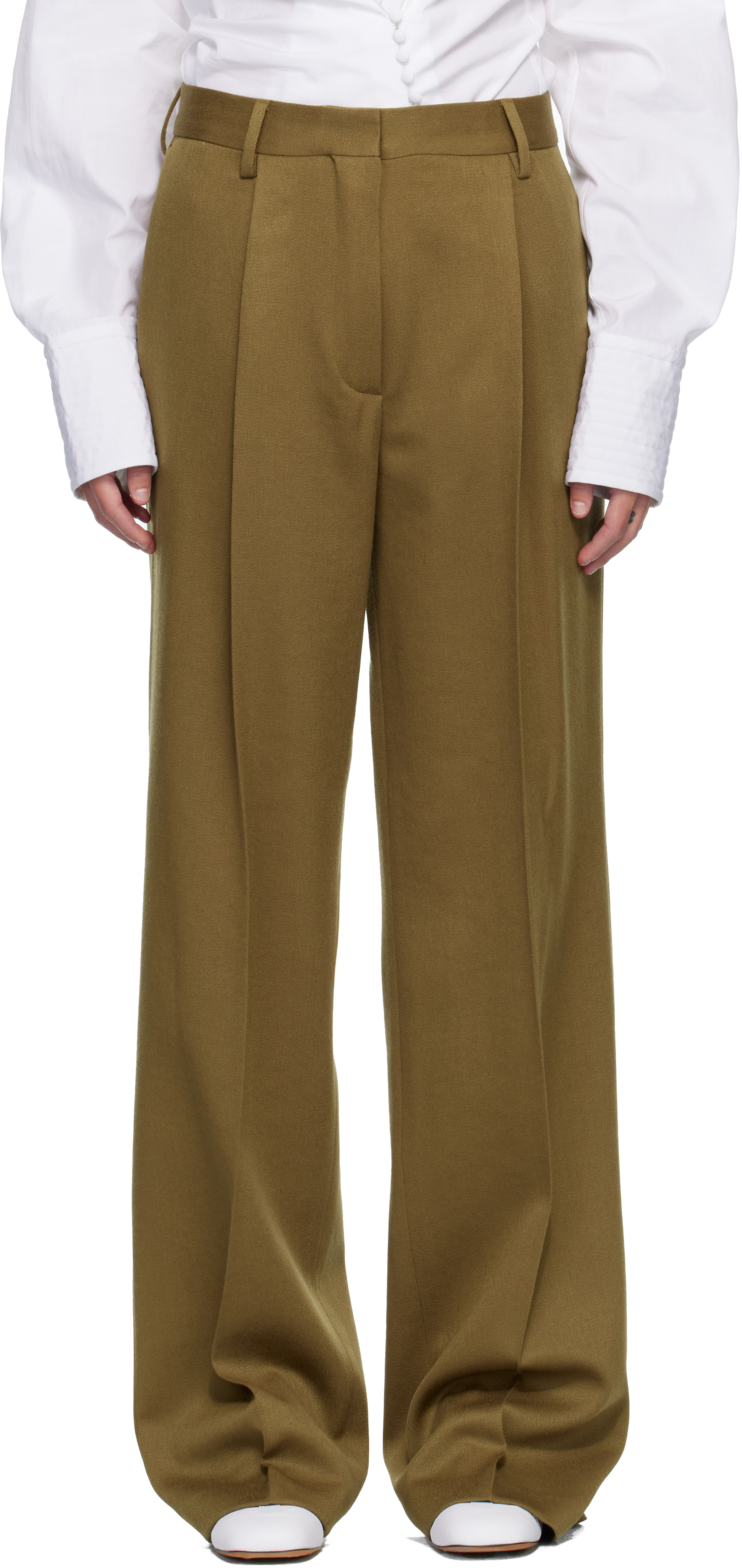 Dries Van Noten Beige Tailored Wool Trousers
