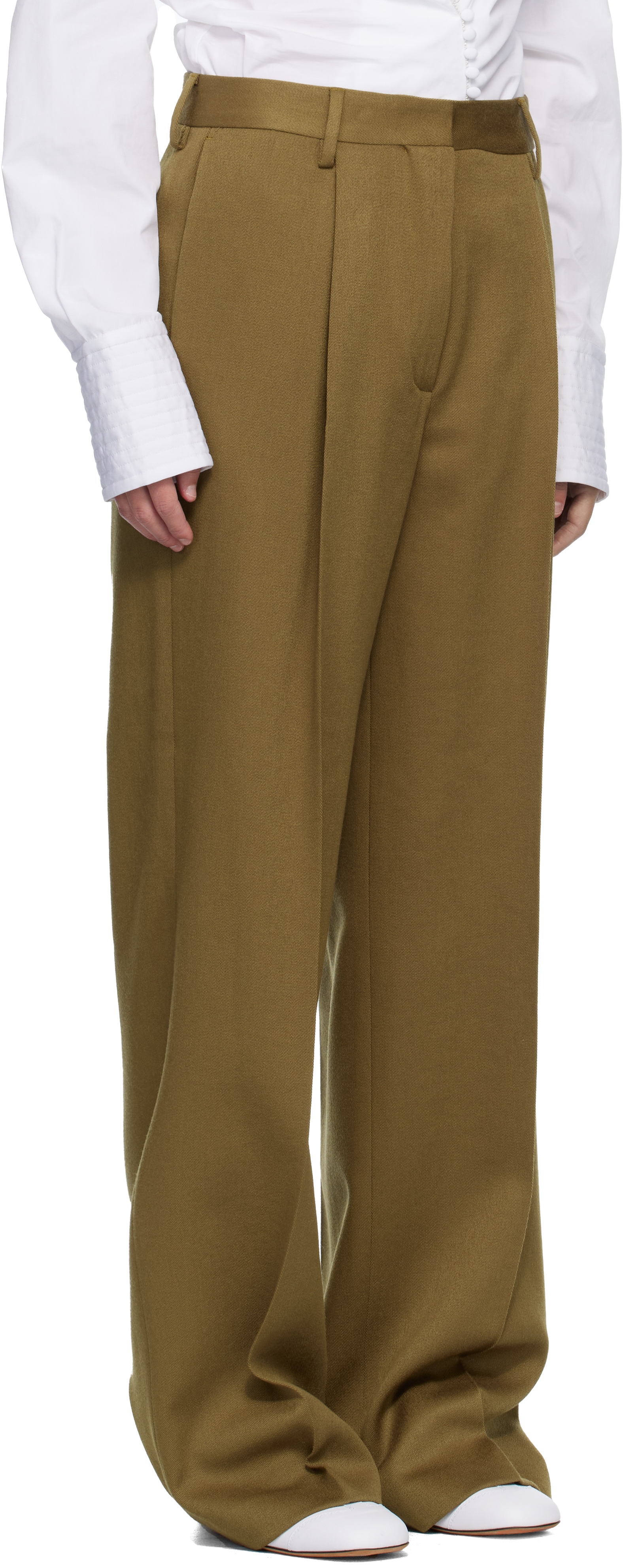 Dries Van Noten Beige Tailored Wool Trousers