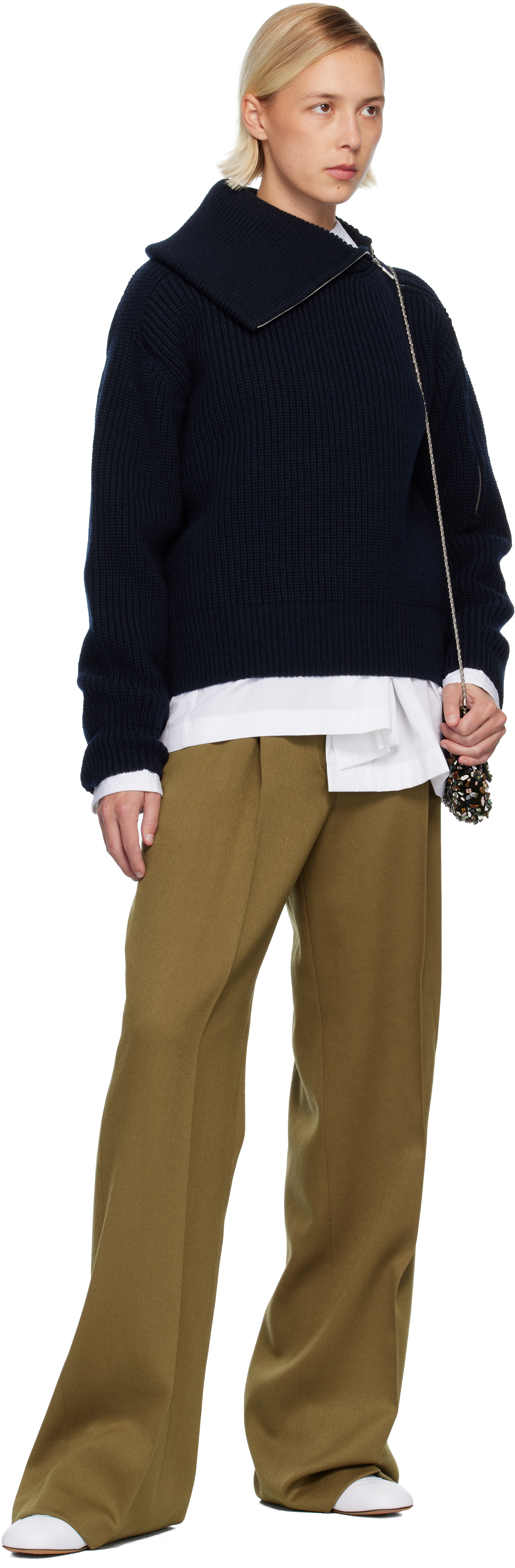 Dries Van Noten Beige Tailored Wool Trousers