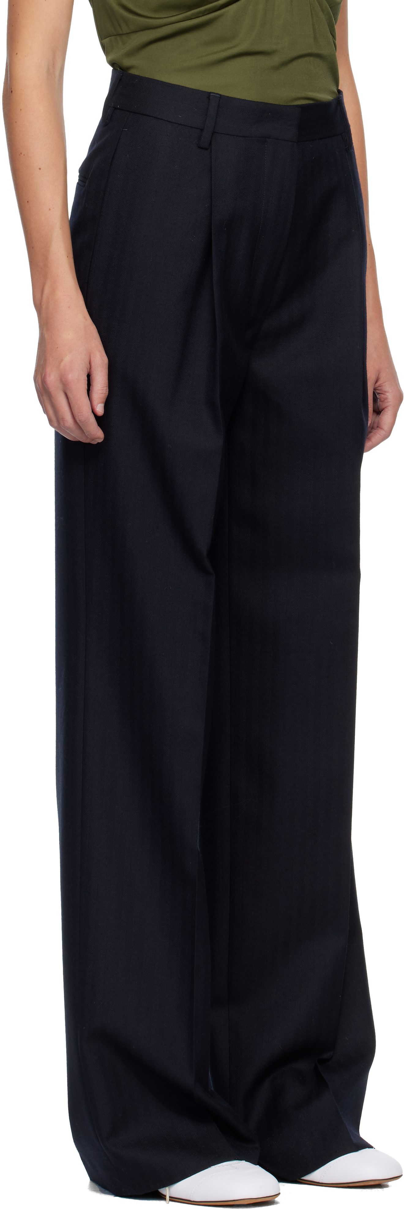 Dries Van Noten Navy Wool Trousers In Blue