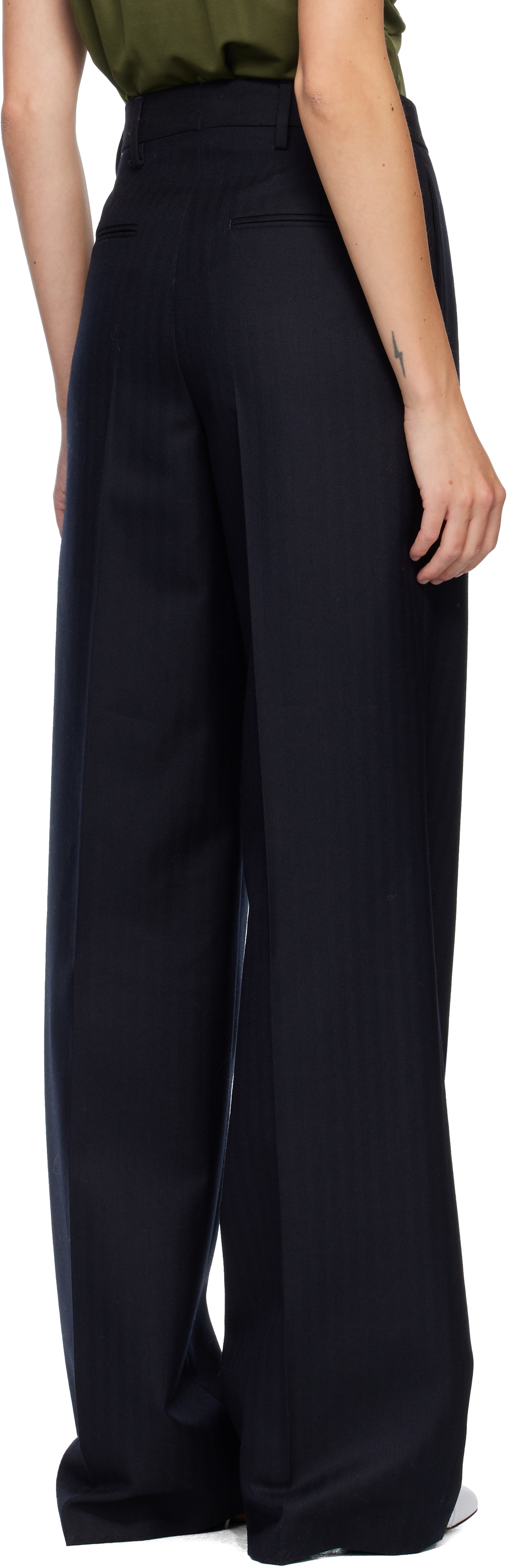 Dries Van Noten Navy Wool Trousers In Blue